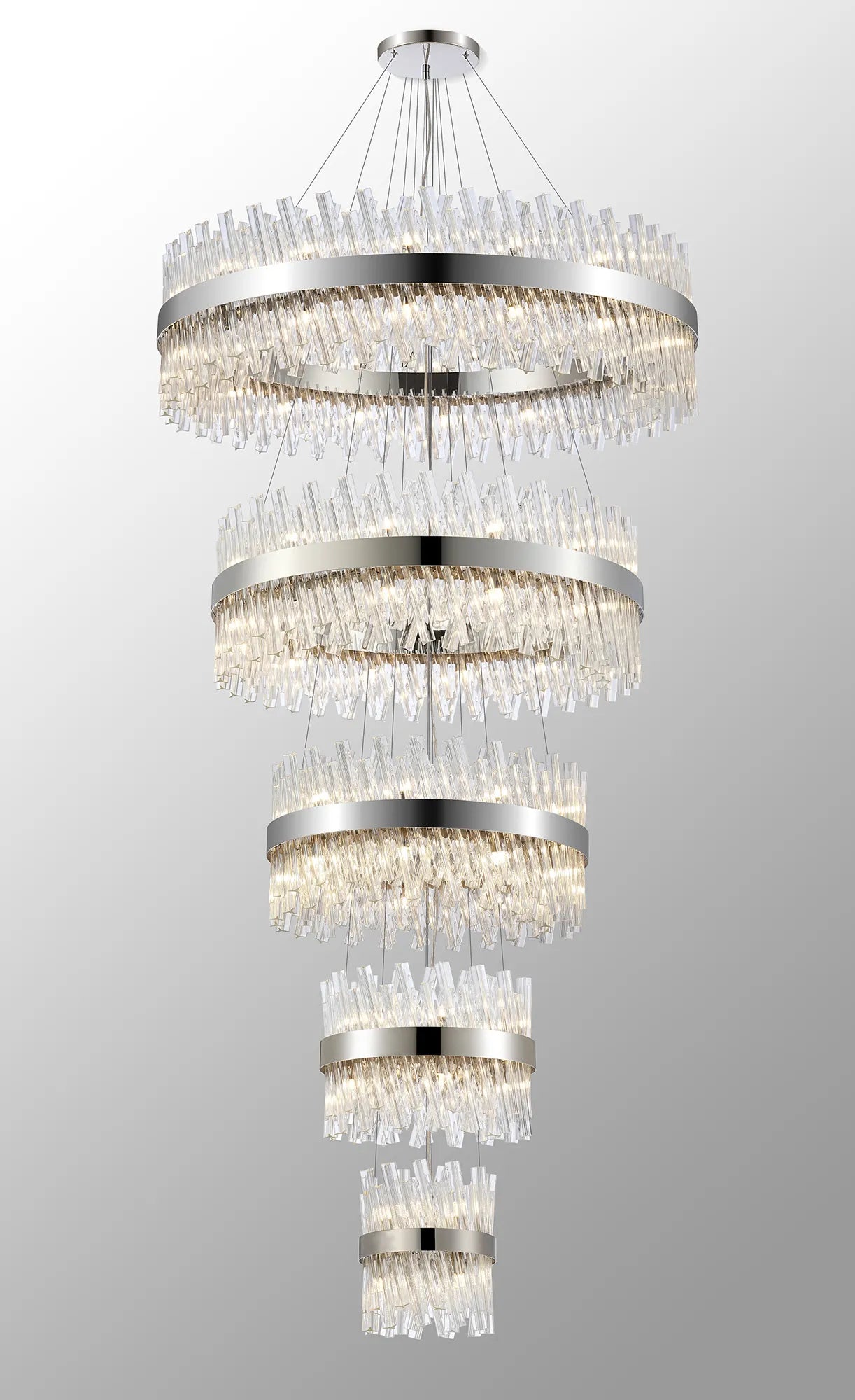 Farnley 5 Tier 1m Pendant 32 Light - Polished Nickel & Clear