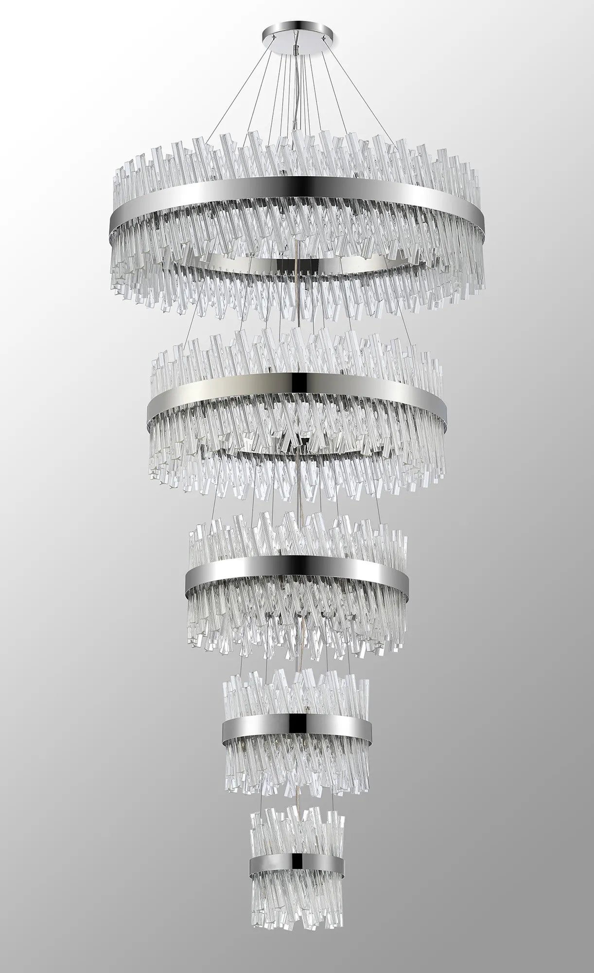 Farnley 5 Tier 1m Pendant 32 Light - Polished Nickel & Clear