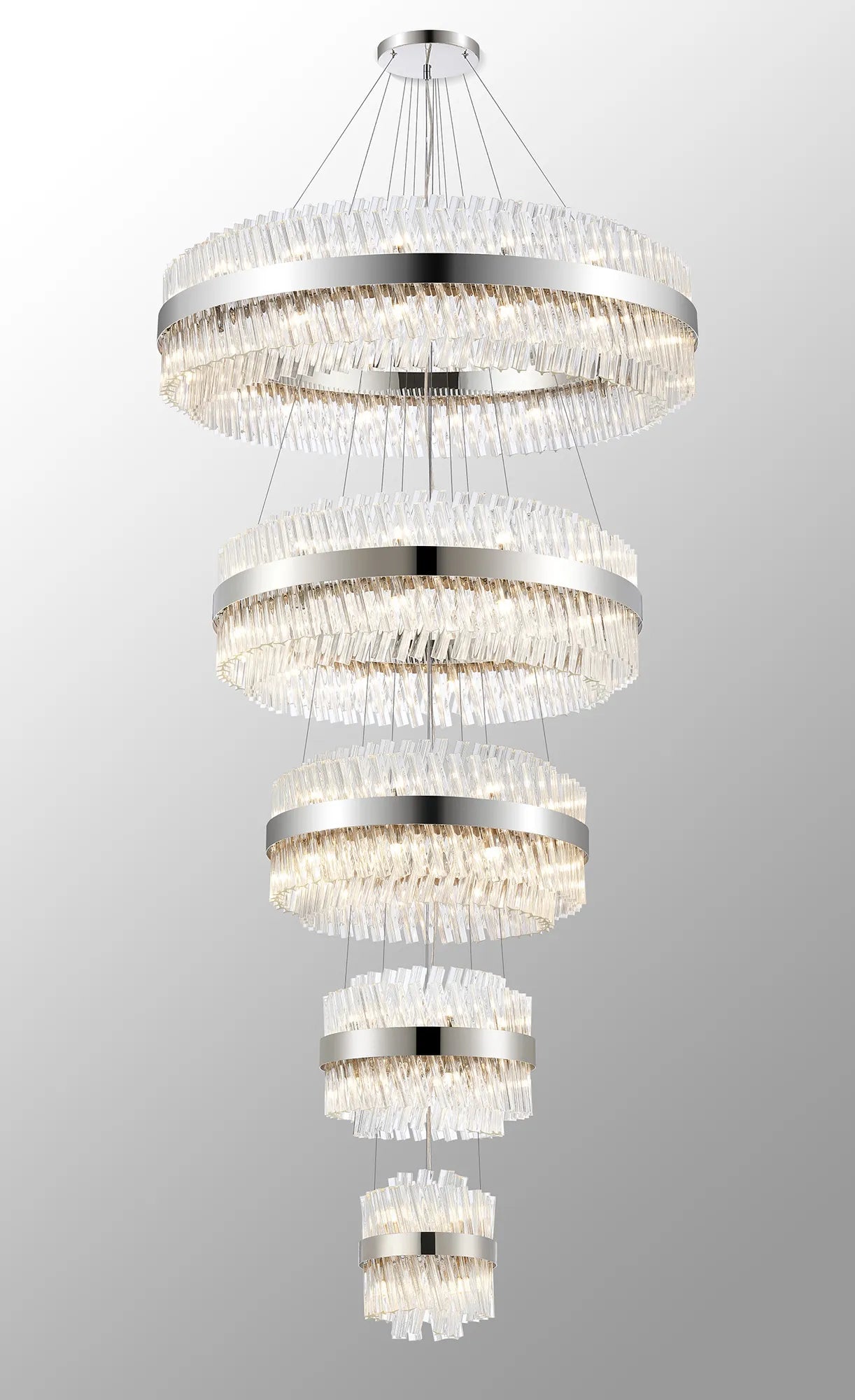 Farnley 5 Tier 1m Pendant 32 Light - Polished Nickel & Clear