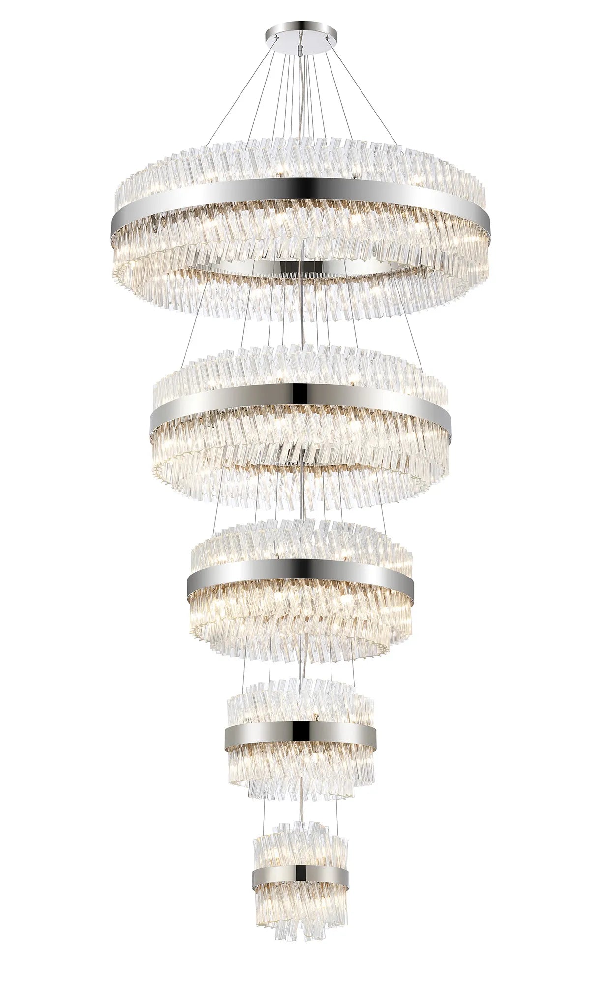 Farnley 5 Tier 1m Pendant 32 Light - Polished Nickel & Clear