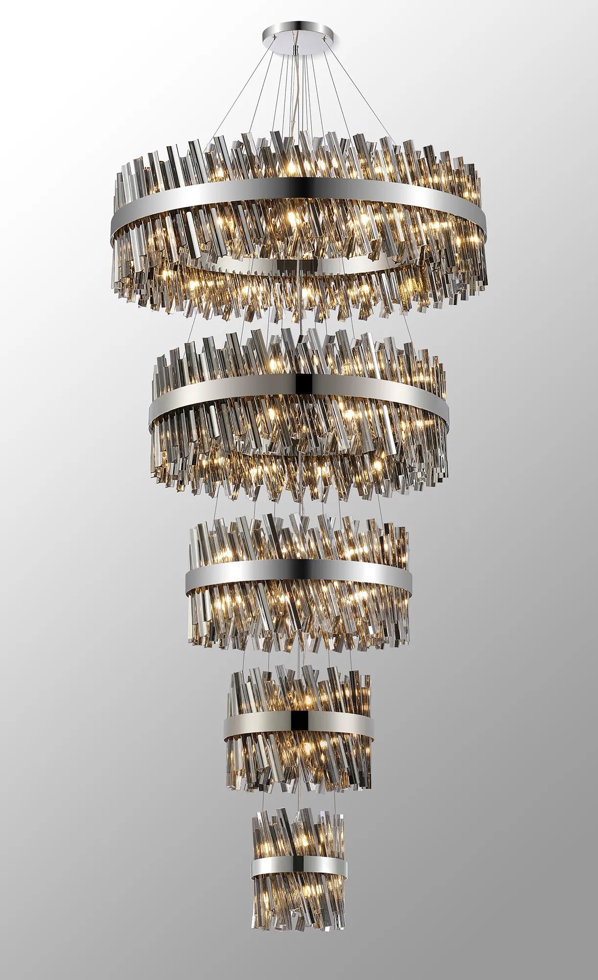 Farnley 5 Tier 1m Pendant 32 Light - Polished Nickel & Smoke