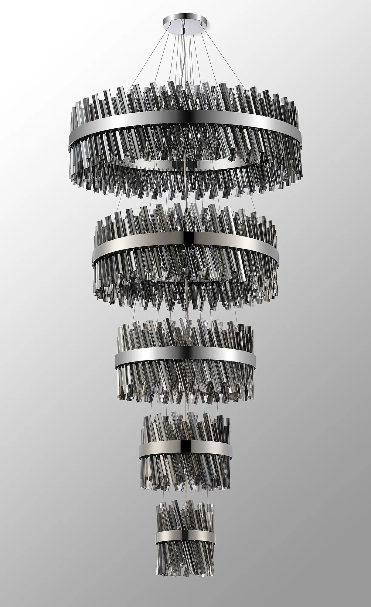 Farnley 5 Tier 1m Pendant 32 Light - Polished Nickel & Smoke