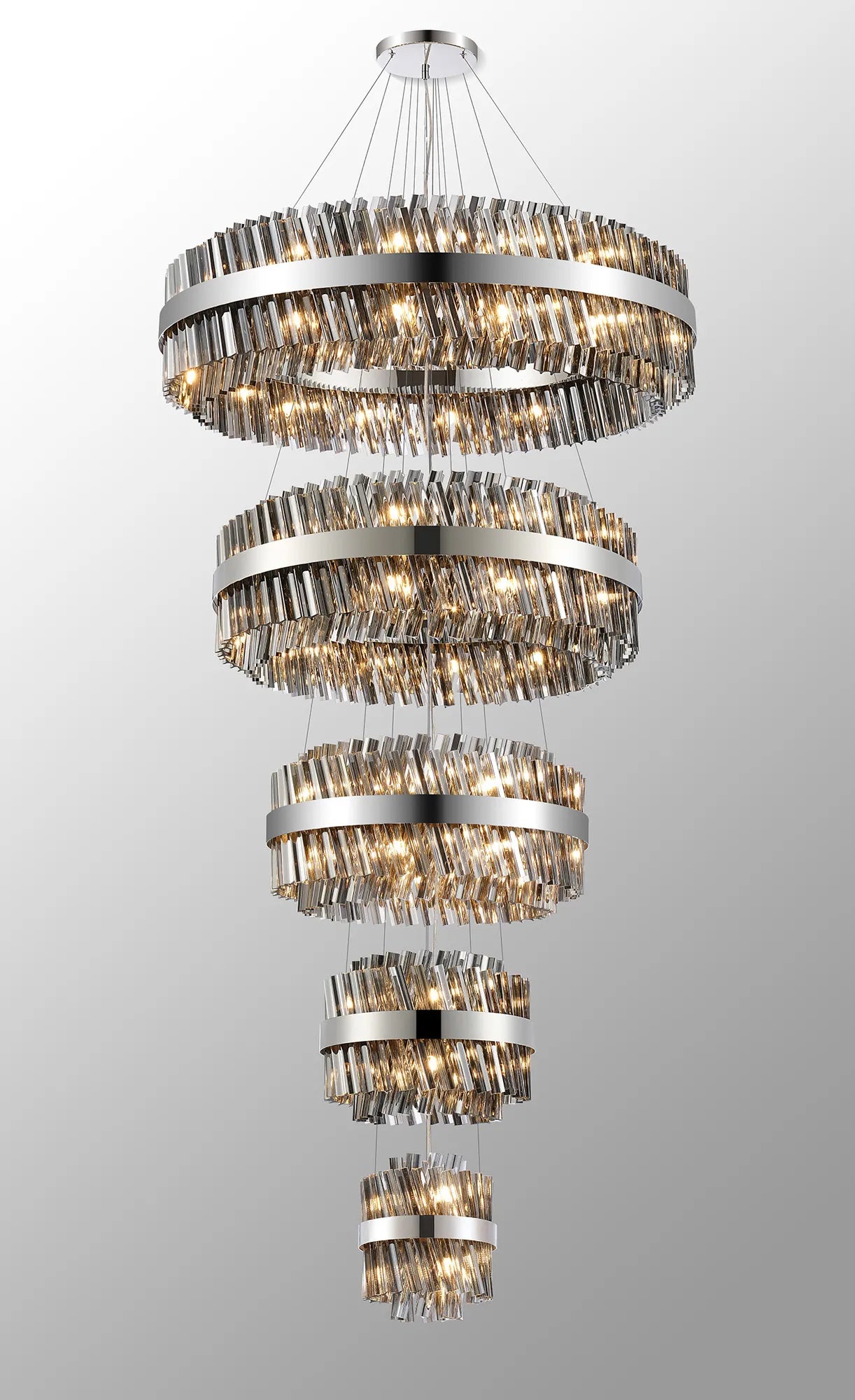 Farnley 5 Tier 1m Pendant 32 Light - Polished Nickel & Smoke