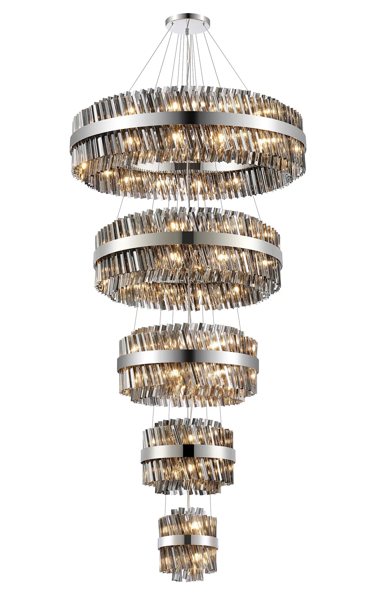 Farnley 5 Tier 1m Pendant 32 Light - Polished Nickel & Smoke
