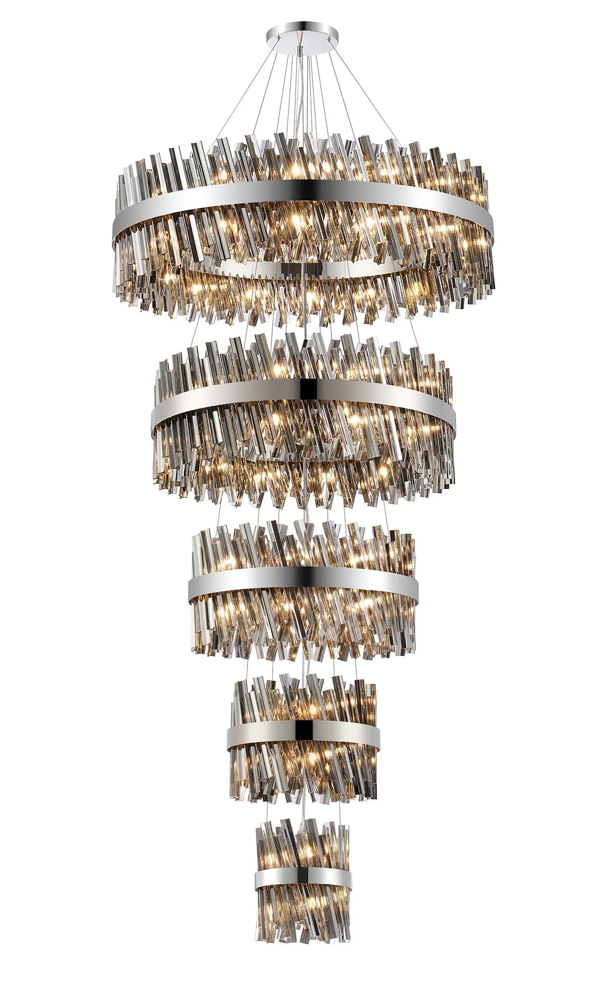 Farnley 5 Tier 1m Pendant 32 Light - Polished Nickel & Smoke