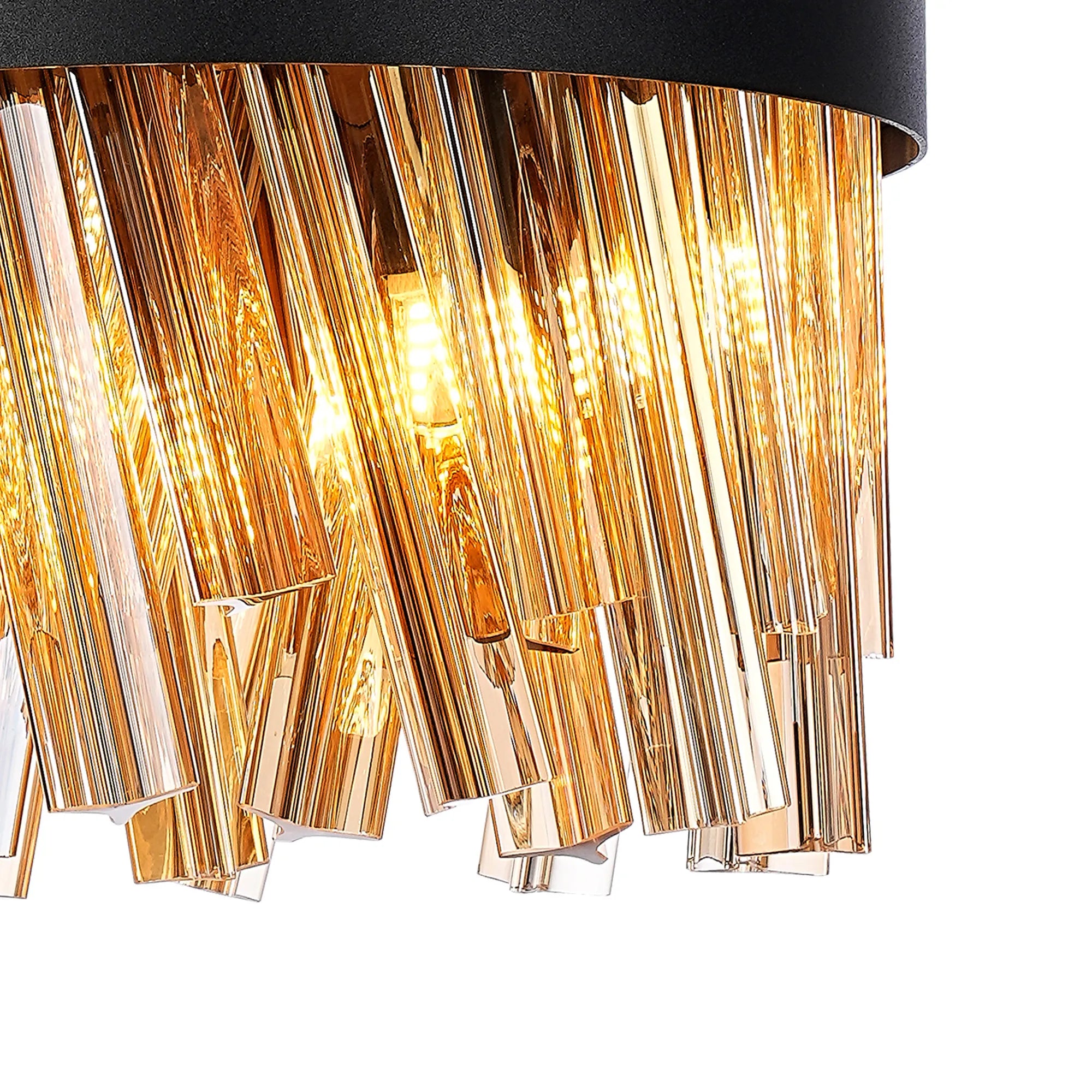 Farnley Pendant Round 6 Light - Satin Black & Amber Sculpted Glass