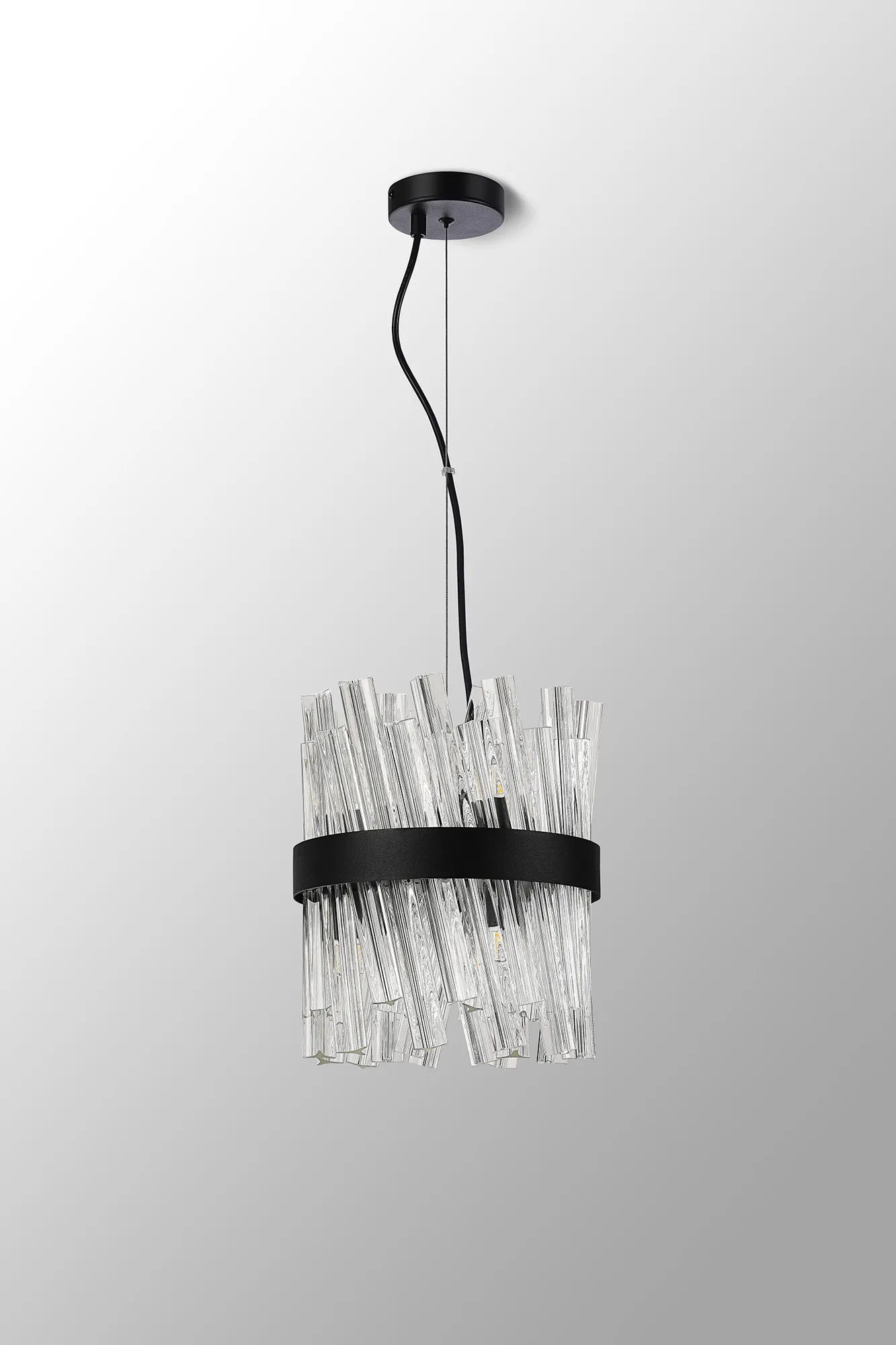 Farnley Pendant Round 6 Light - Satin Black & Clear Sculpted Glass