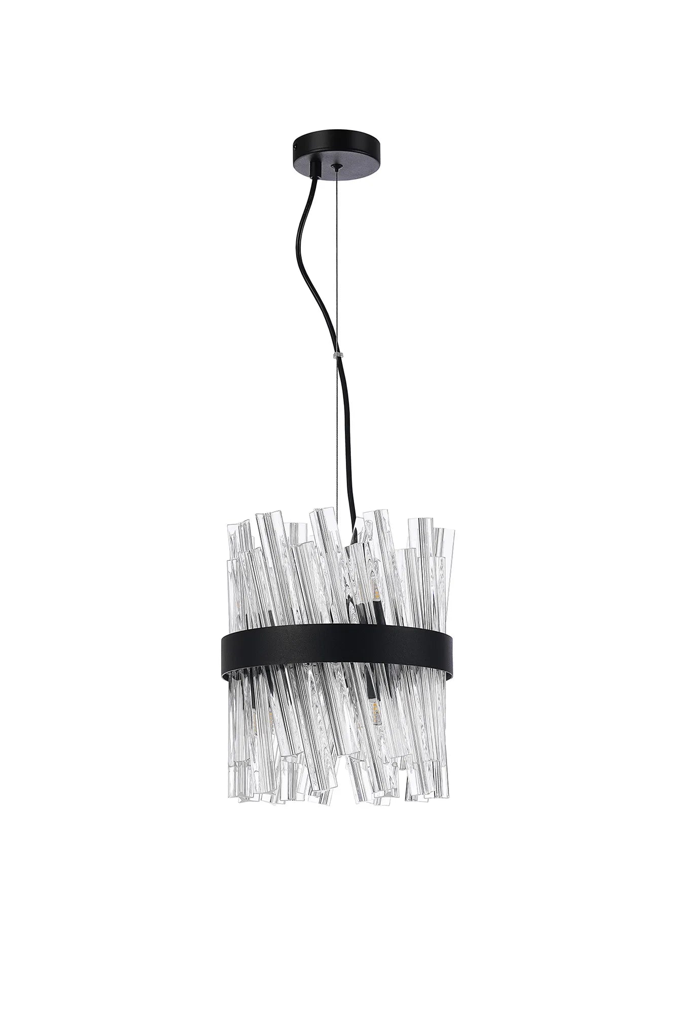 Farnley Pendant Round 6 Light - Satin Black & Clear Sculpted Glass