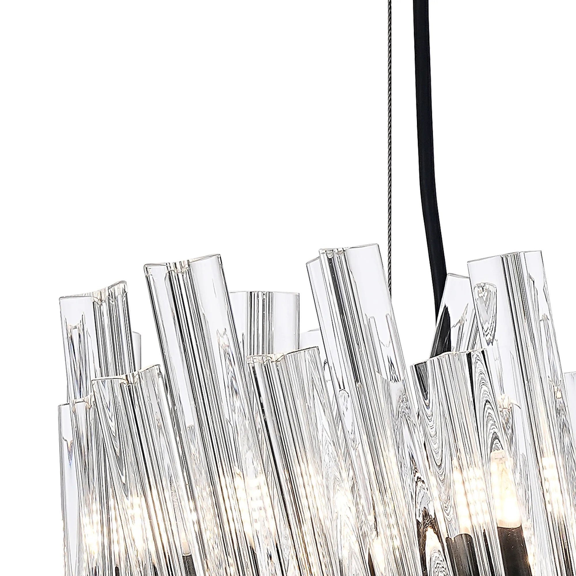 Farnley Pendant Round 6 Light - Satin Black & Clear Sculpted Glass