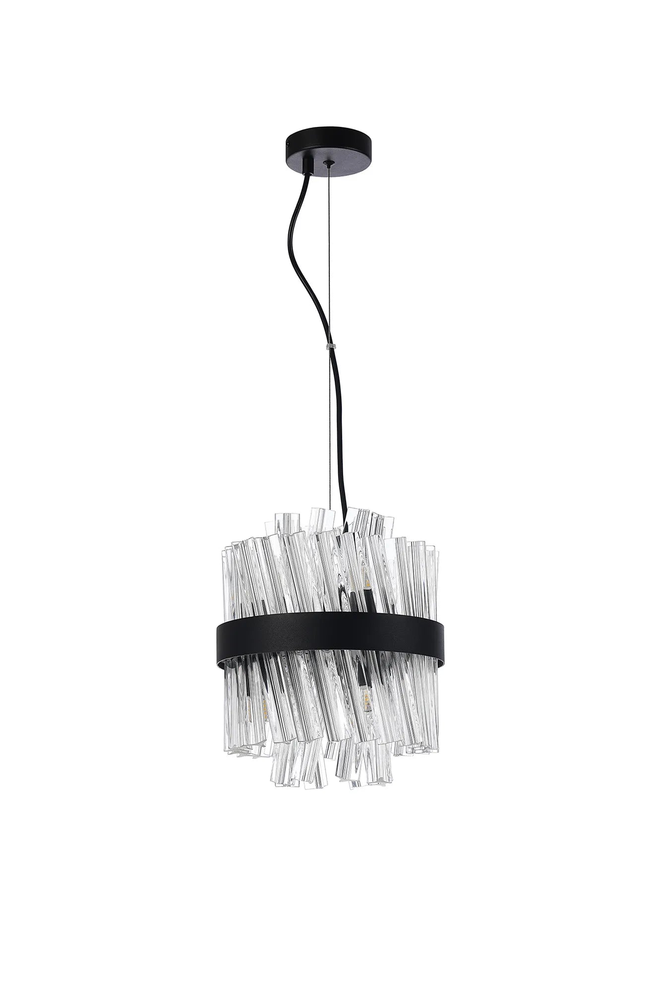 Farnley Pendant Round 6 Light - Satin Black & Clear Sculpted Glass
