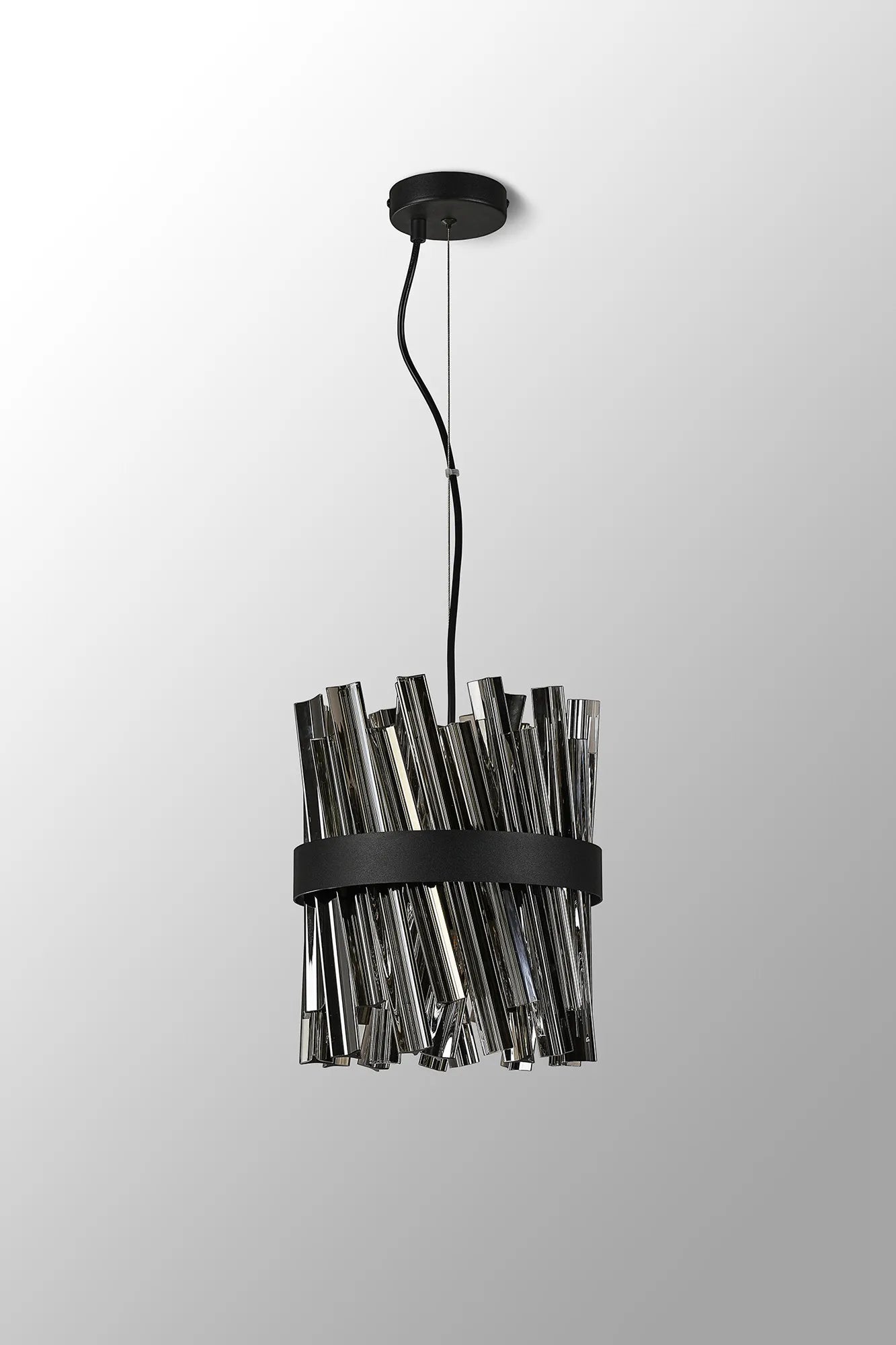 Farnley Pendant Round 6 Light - Satin Black & Smoke Sculpted Glass