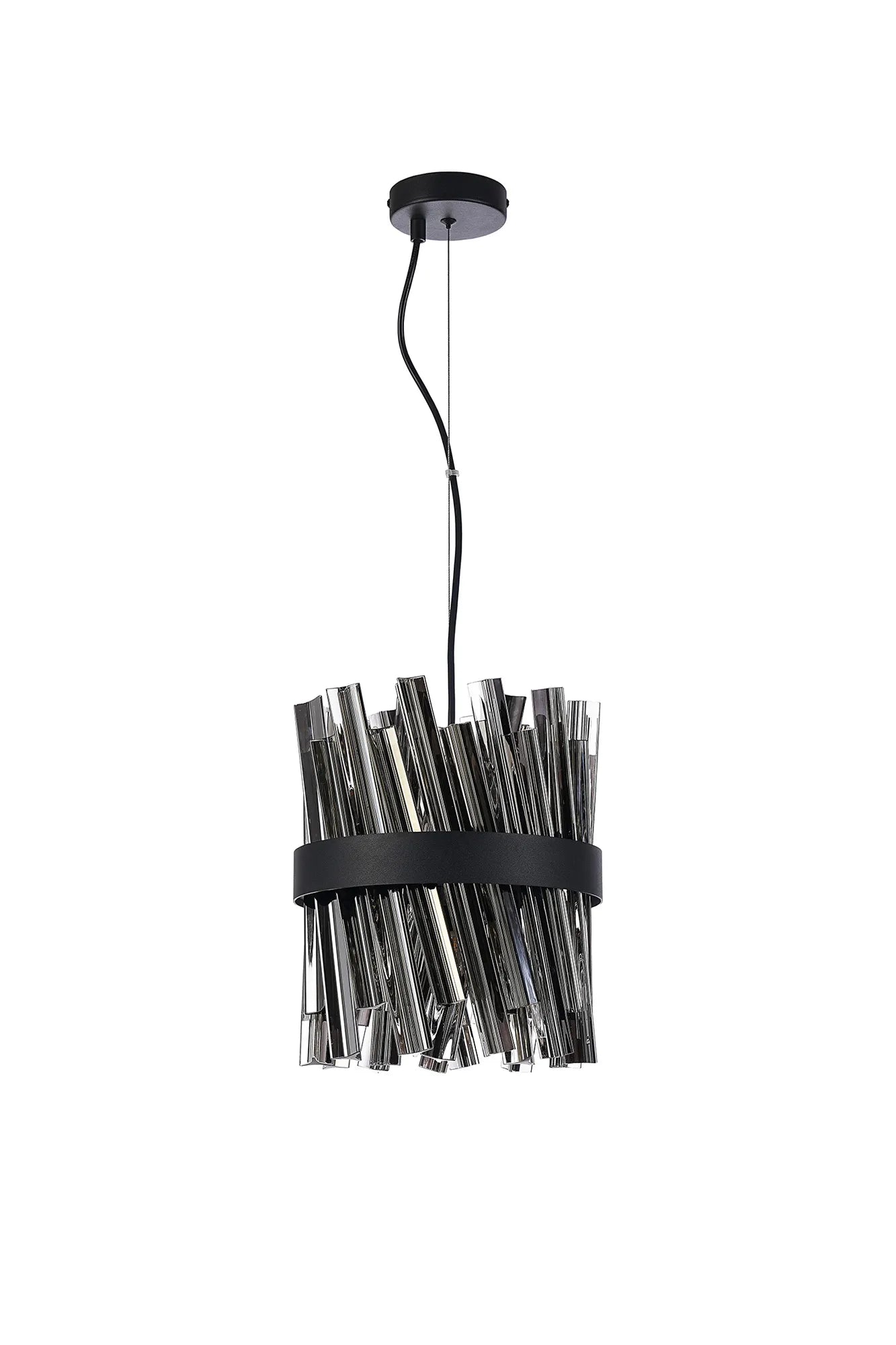 Farnley Pendant Round 6 Light - Satin Black & Smoke Sculpted Glass