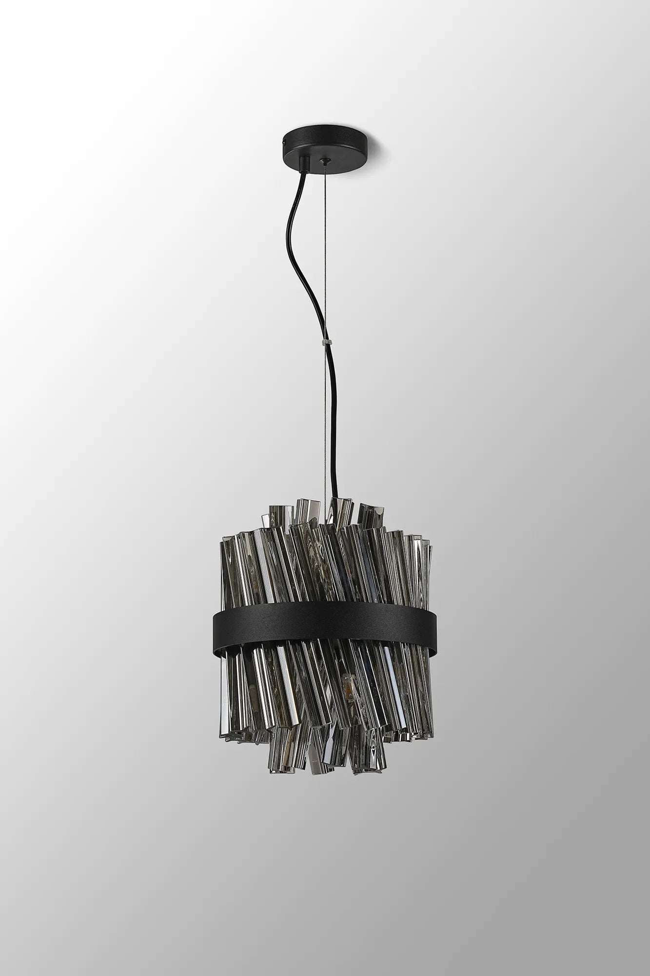 Farnley Pendant Round 6 Light - Satin Black & Smoke Sculpted Glass