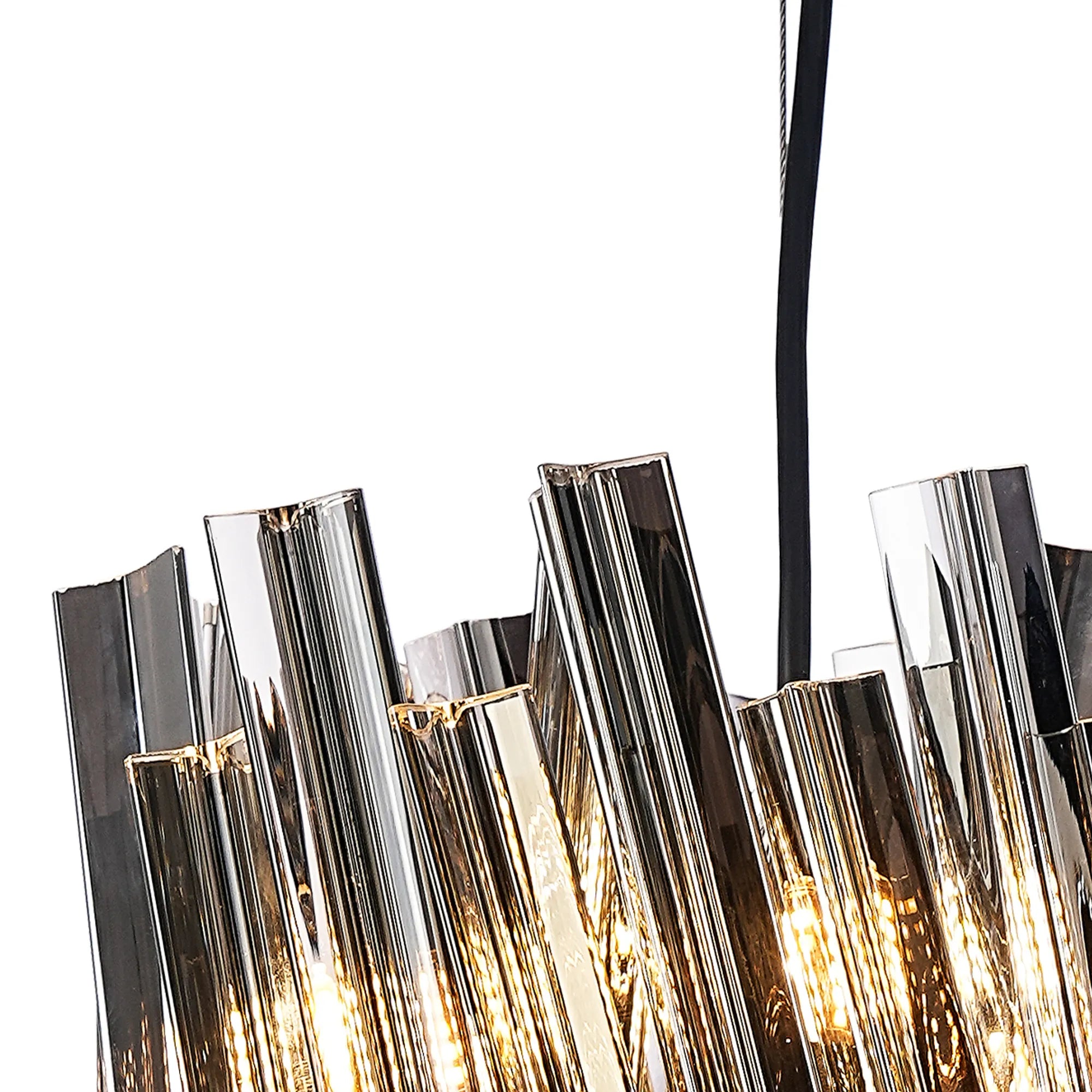 Farnley Pendant Round 6 Light - Satin Black & Smoke Sculpted Glass