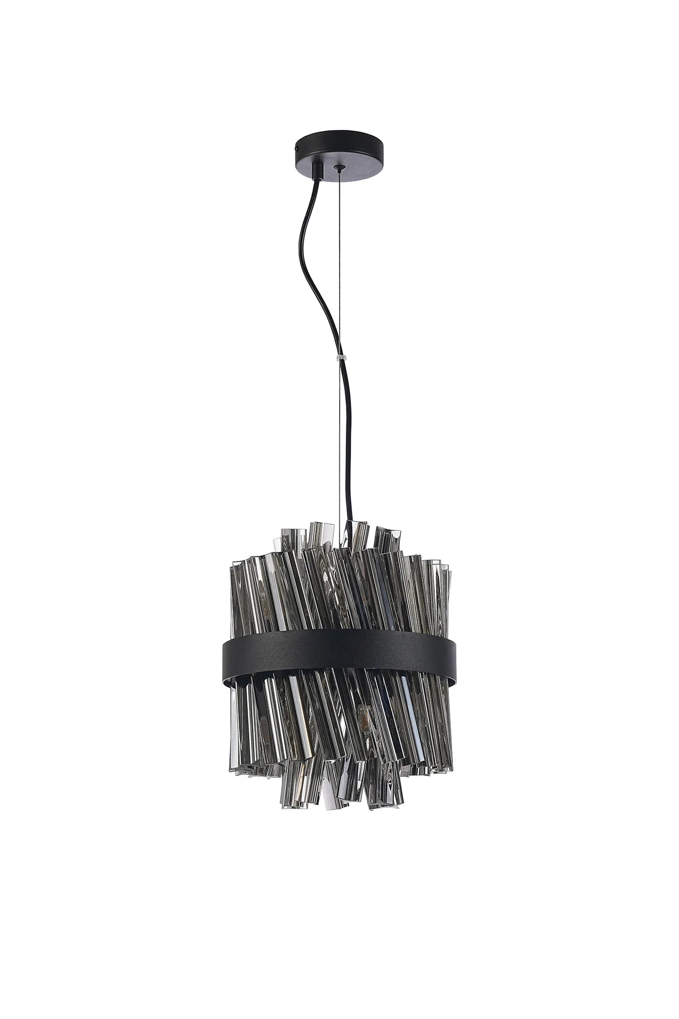 Farnley Pendant Round 6 Light - Satin Black & Smoke Sculpted Glass
