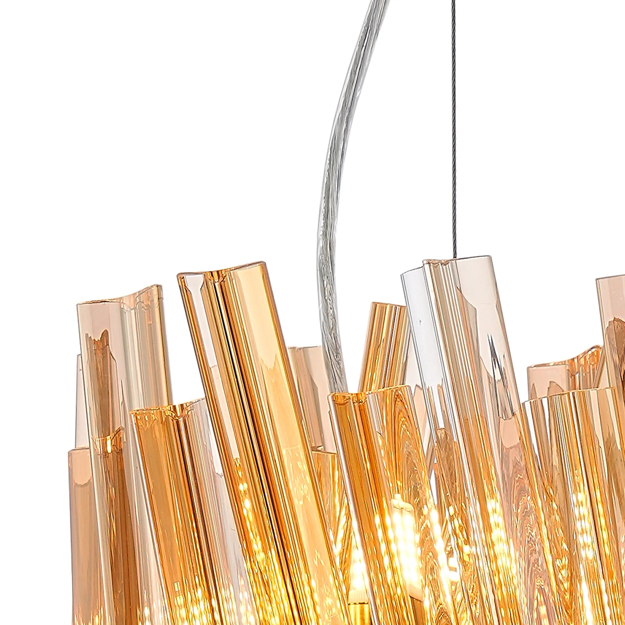 Farnley Pendant Round 6 Light - Brass & Amber Sculpted Glass