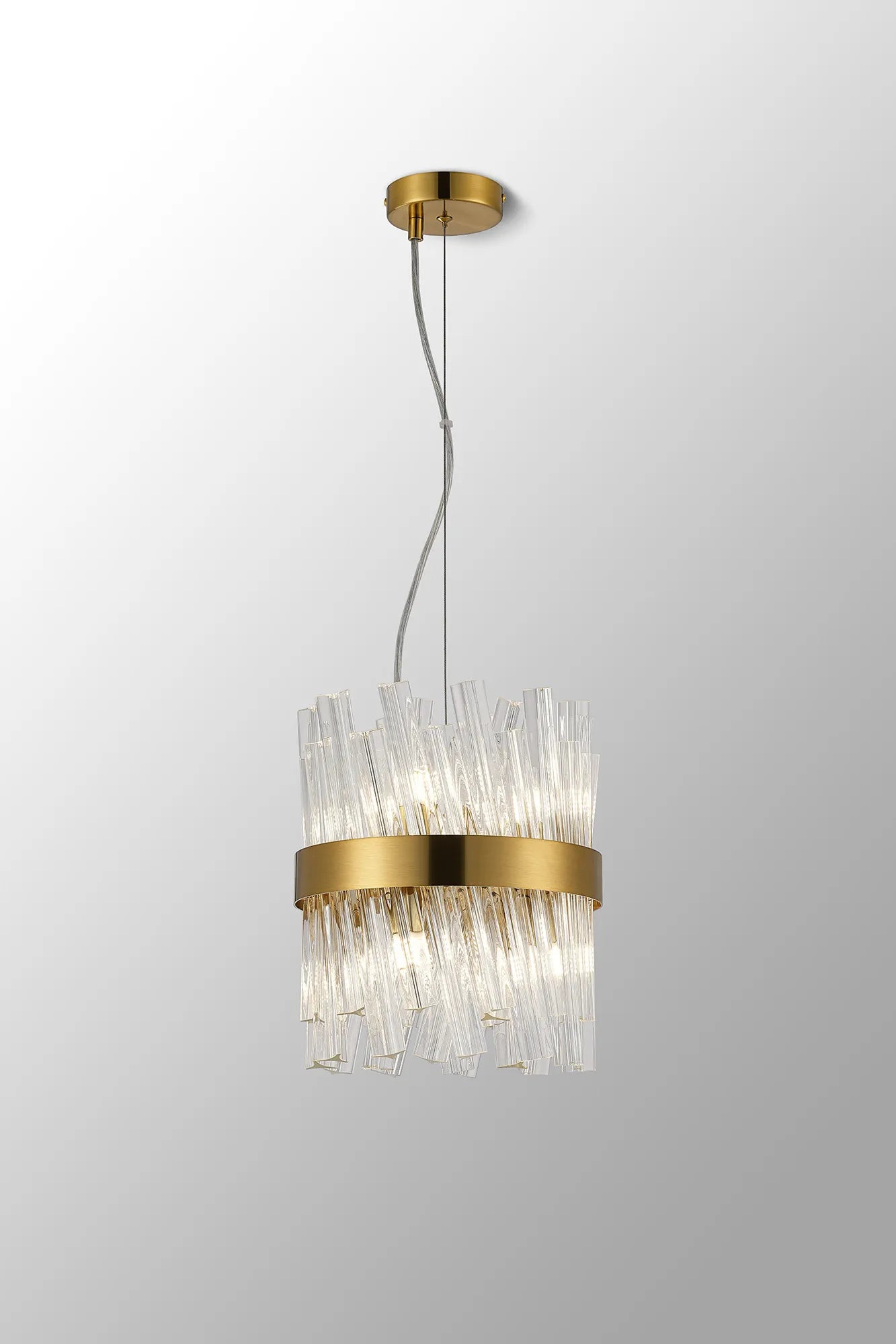 Farnley Pendant Round 6 Light - Brass & Clear Sculpted Glass