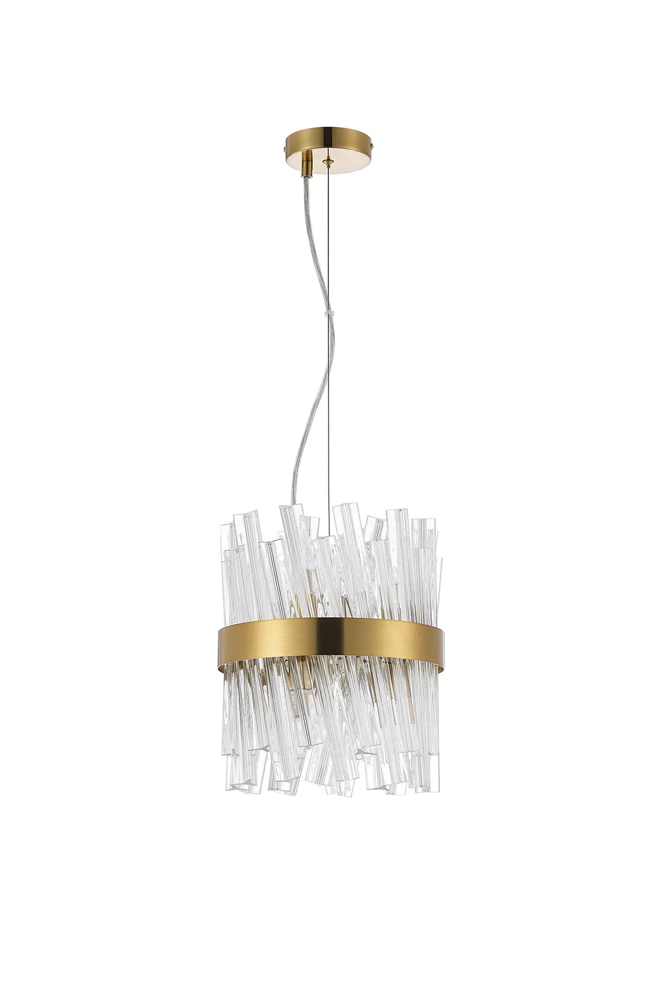 Farnley Pendant Round 6 Light - Brass & Clear Sculpted Glass