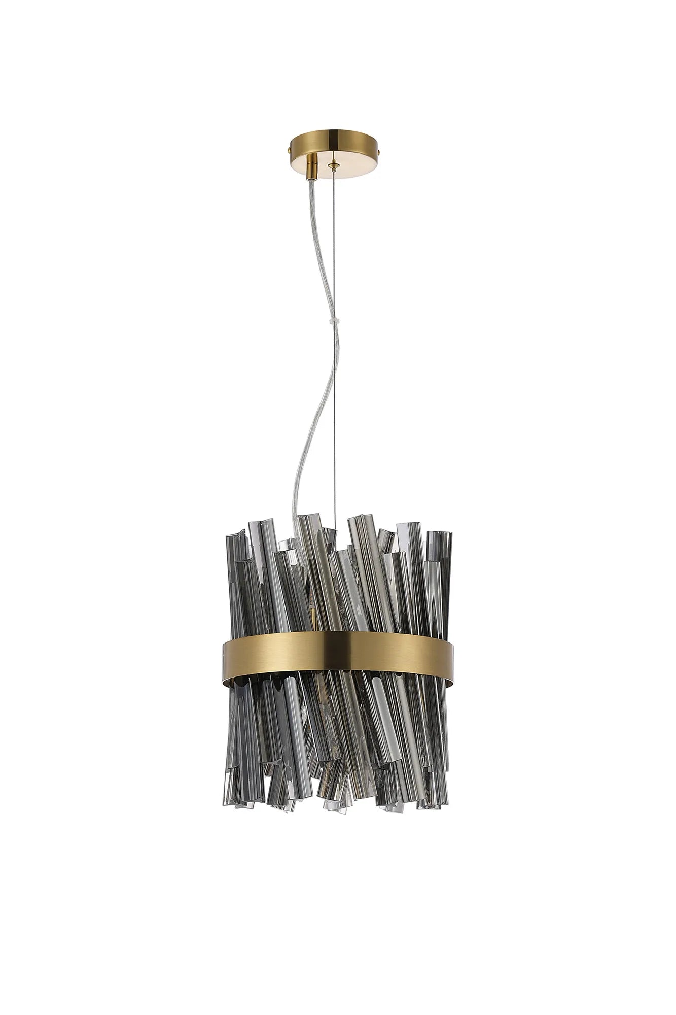 Farnley Pendant Round 6 Light - Brass & Smoke Sculpted Glass