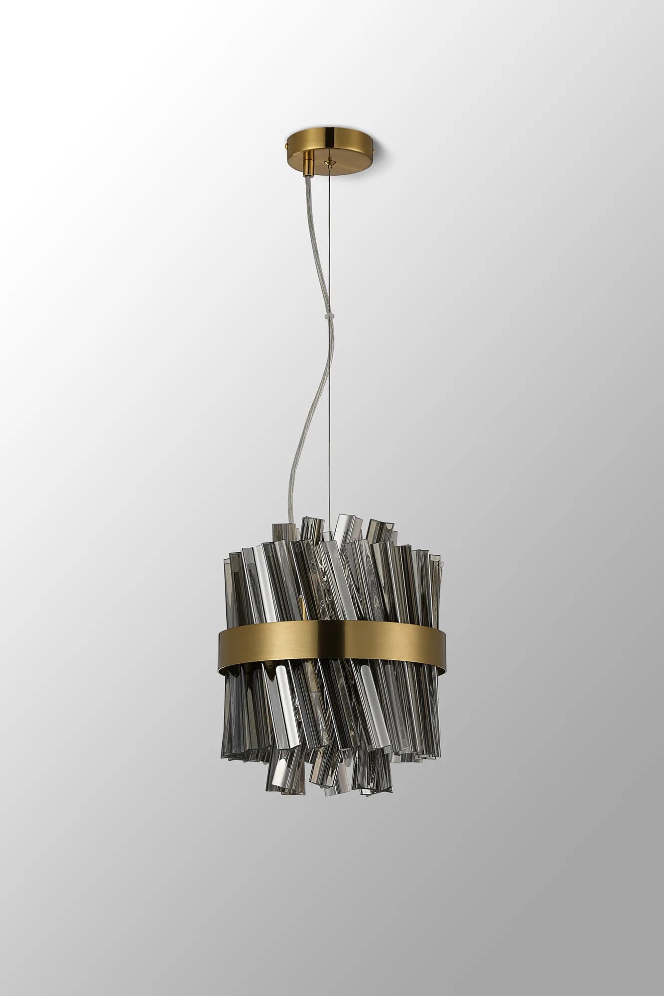 Farnley Pendant Round 6 Light - Brass & Smoke Sculpted Glass