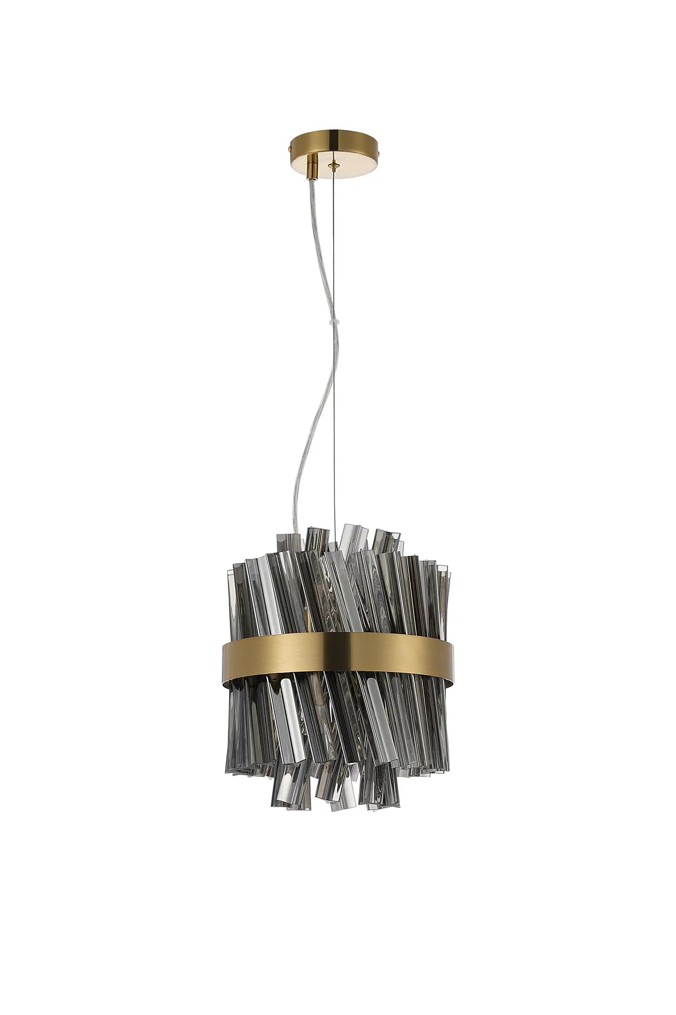 Farnley Pendant Round 6 Light - Brass & Smoke Sculpted Glass