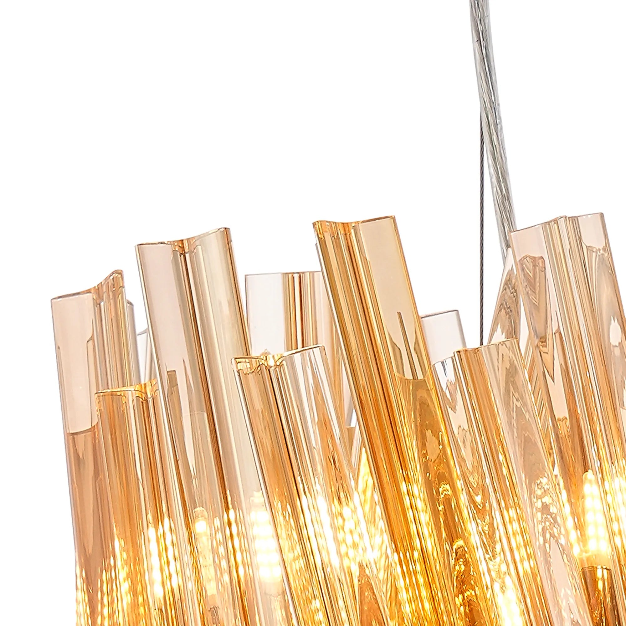 Farnley Pendant Round 6 Light - Polished Nickel & Amber Sculpted Glass