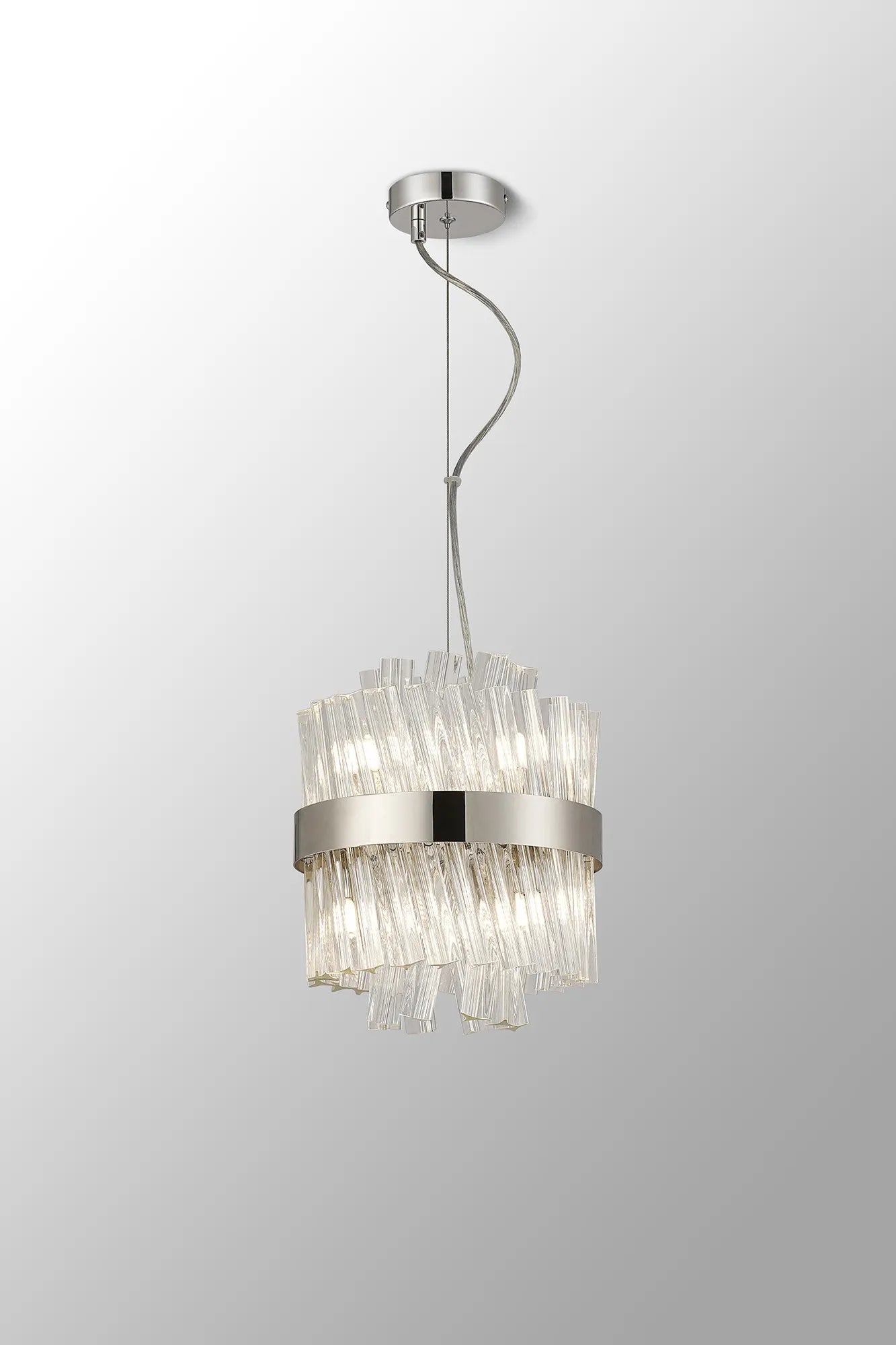 Farnley Pendant Round 6 Light - Polished Nickel & Clear Sculpted Glass