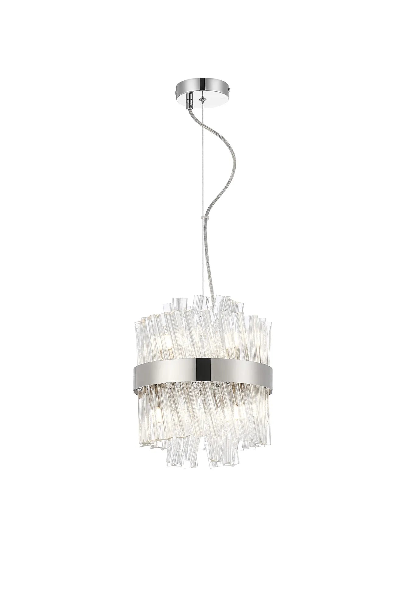 Farnley Pendant Round 6 Light - Polished Nickel & Clear Sculpted Glass