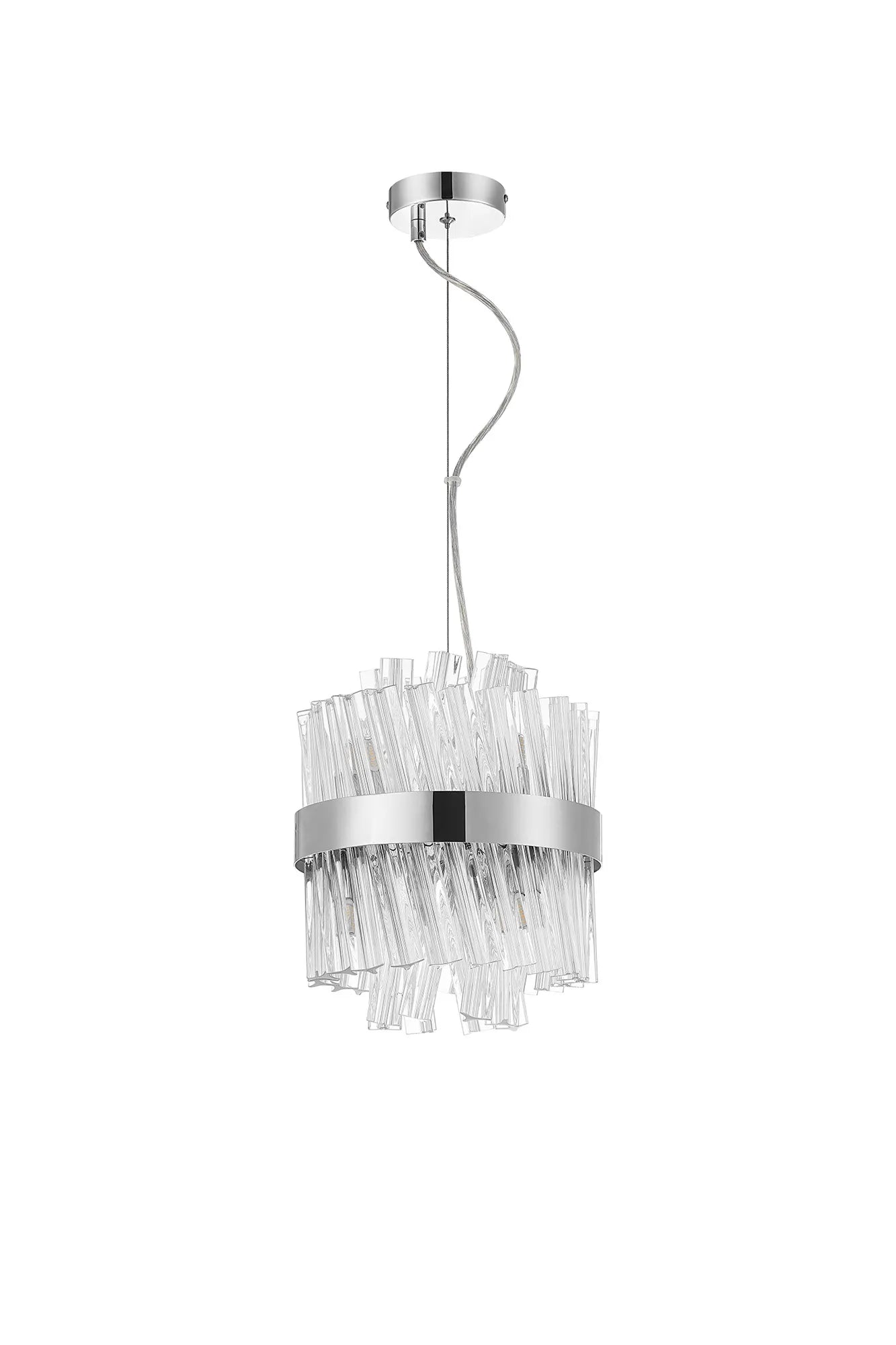 Farnley Pendant Round 6 Light - Polished Nickel & Clear Sculpted Glass