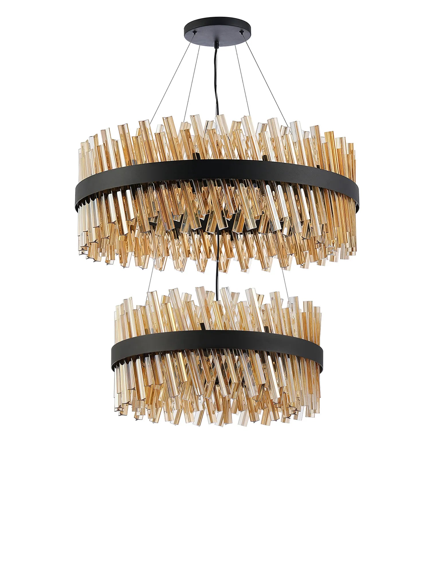 Farnley 2 Tier 80cm Pendant 24 Light - Satin Black & Amber