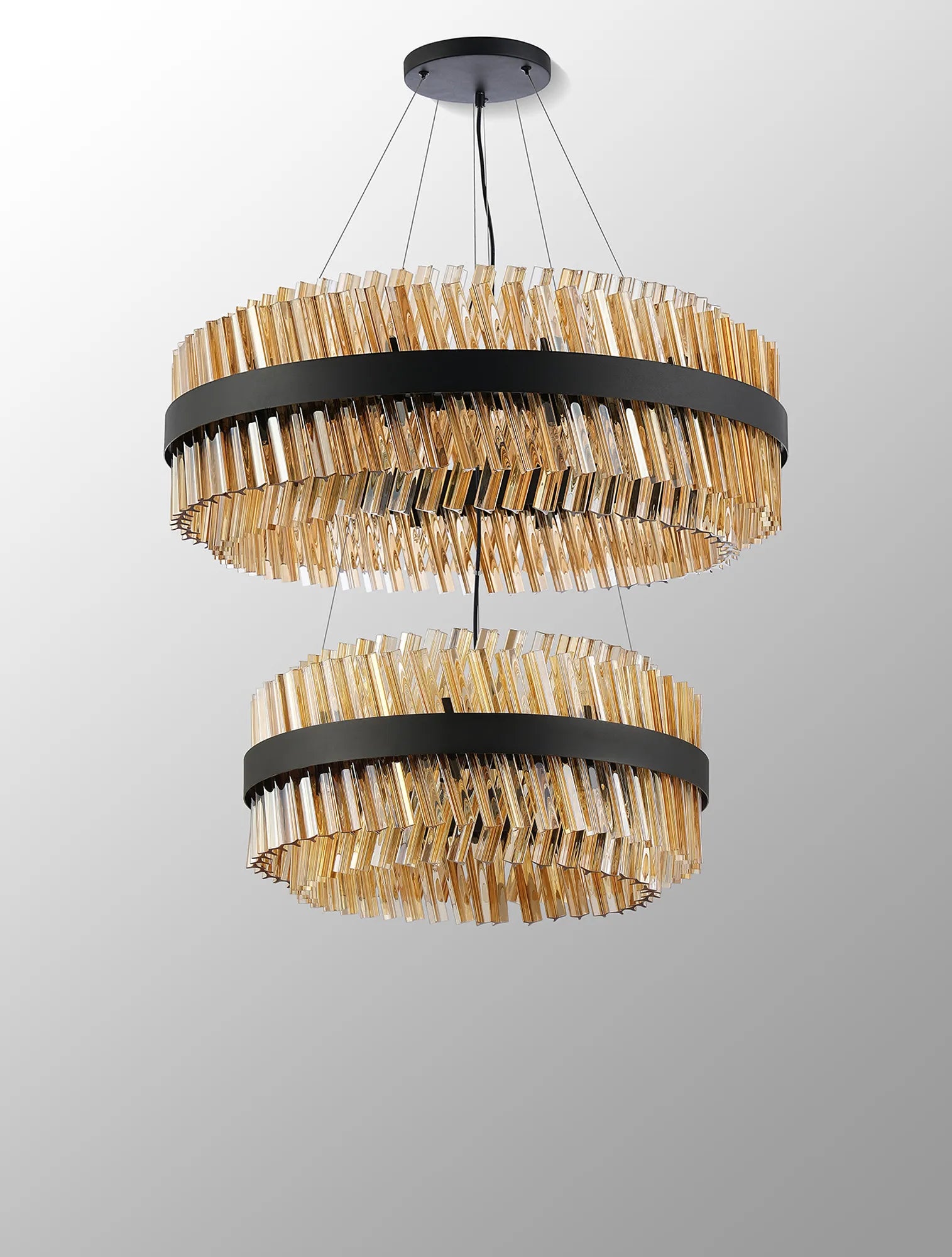 Farnley 2 Tier 80cm Pendant 24 Light - Satin Black & Amber