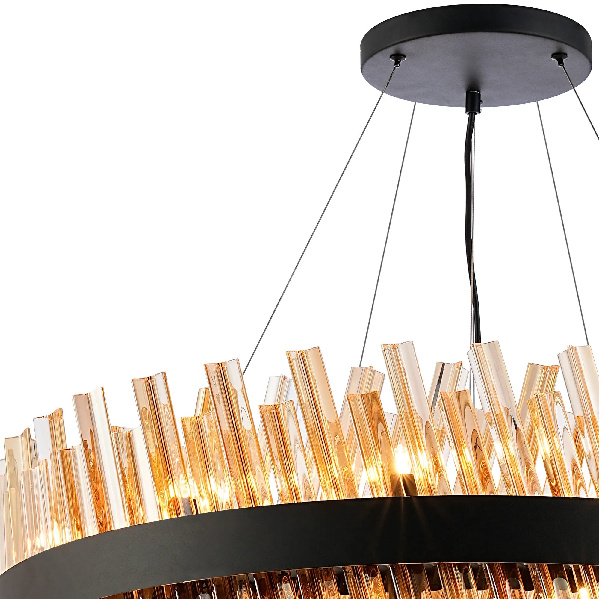 Farnley 2 Tier 80cm Pendant 24 Light - Satin Black & Amber