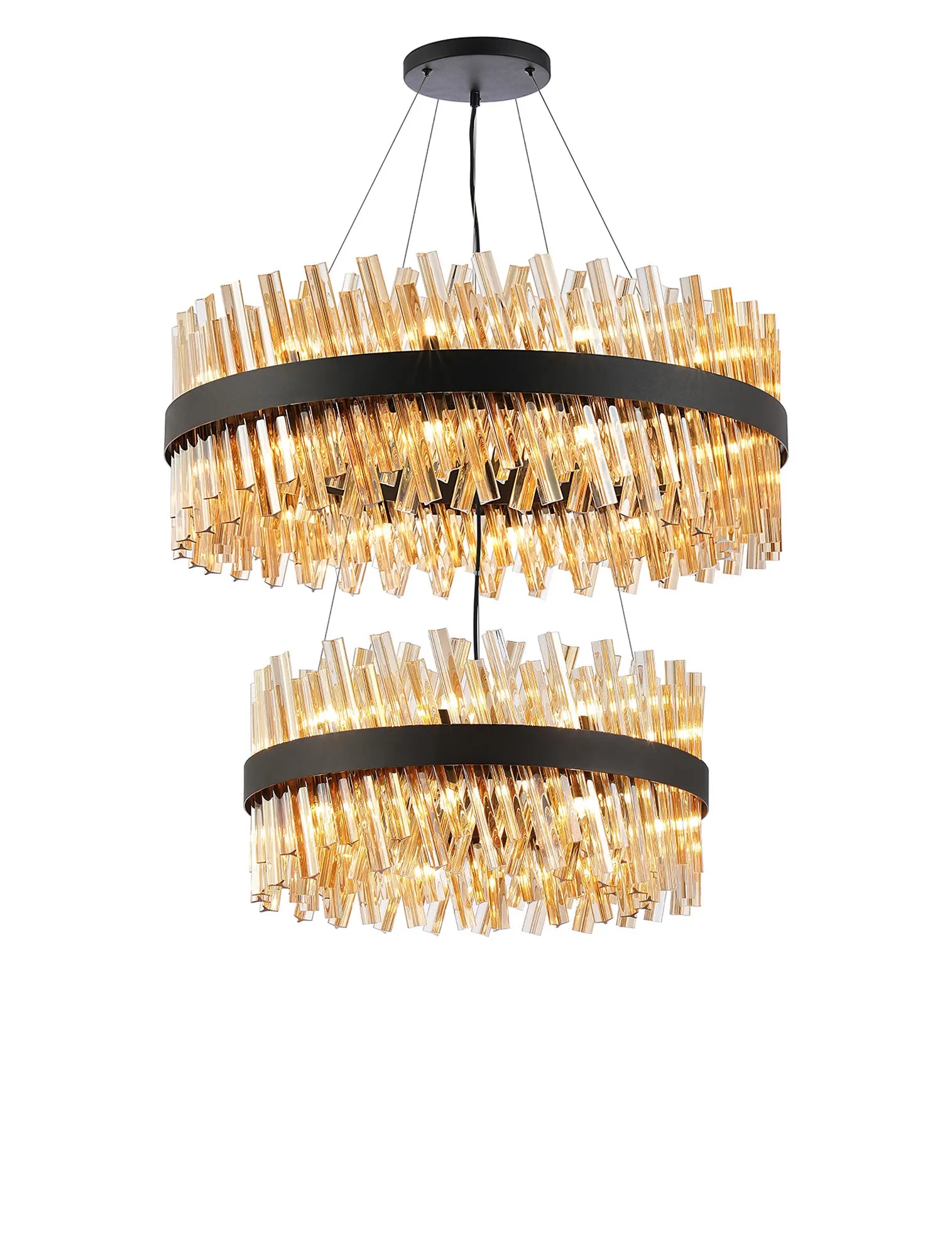 Farnley 2 Tier 80cm Pendant 24 Light - Satin Black & Amber