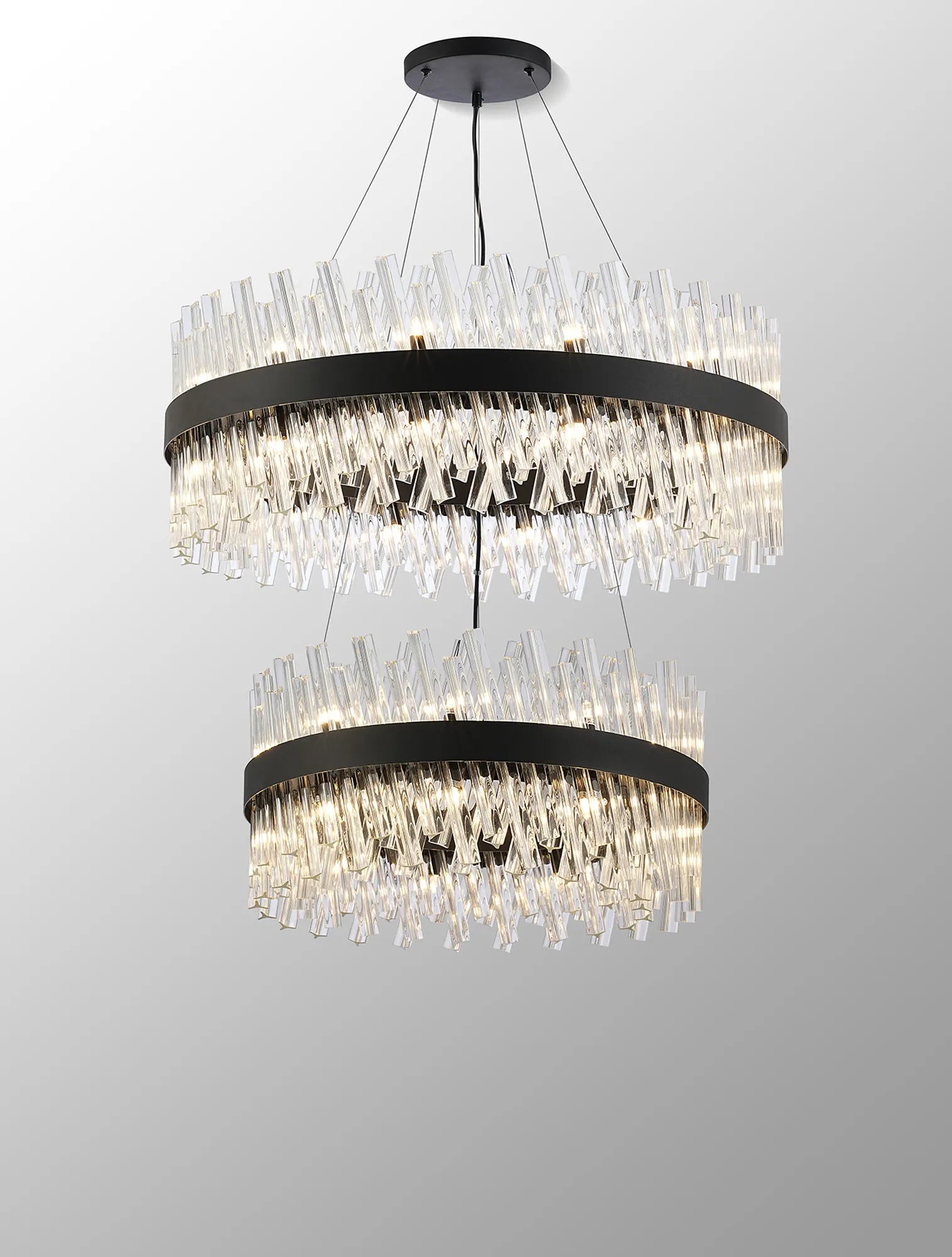 Farnley 2 Tier 80cm Pendant 24 Light - Satin Black & Clear