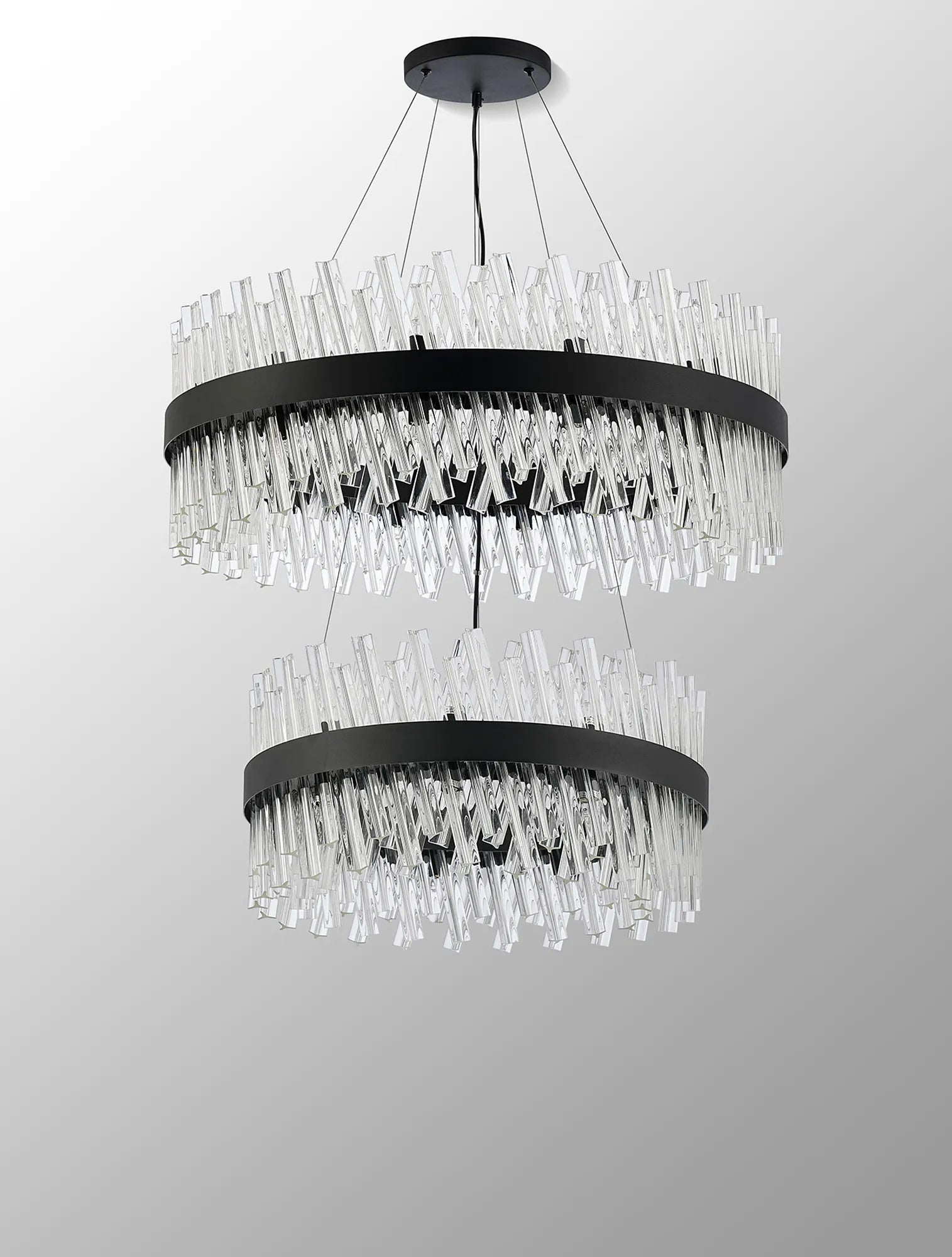 Farnley 2 Tier 80cm Pendant 24 Light - Satin Black & Clear