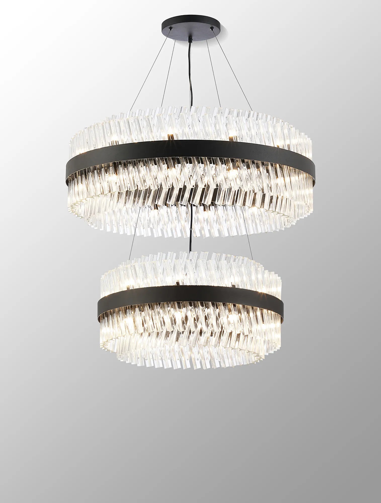 Farnley 2 Tier 80cm Pendant 24 Light - Satin Black & Clear