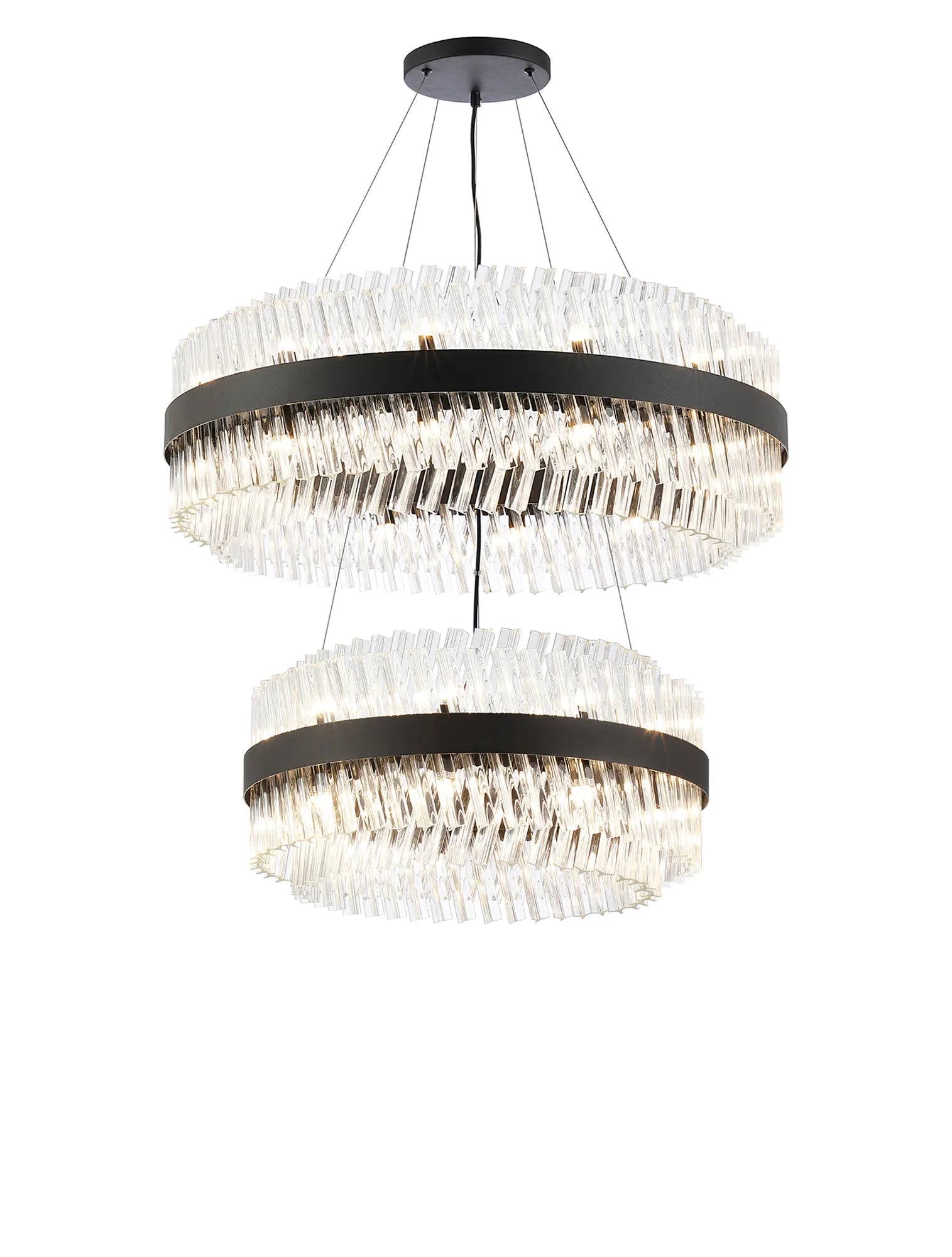 Farnley 2 Tier 80cm Pendant 24 Light - Satin Black & Clear