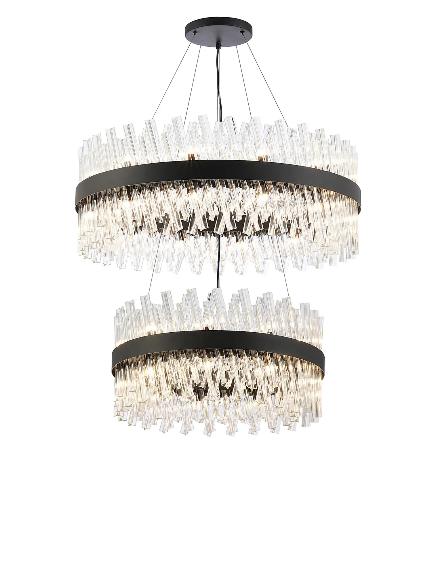 Farnley 2 Tier 80cm Pendant 24 Light - Satin Black & Clear