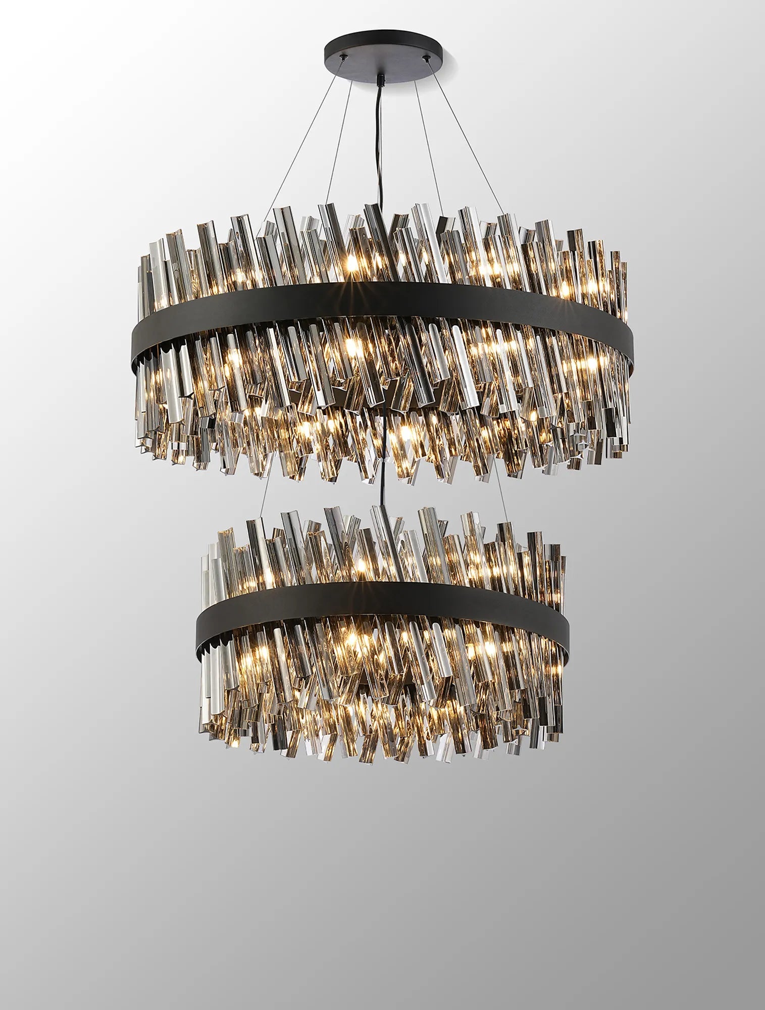 Farnley 2 Tier 80cm Pendant 24 Light - Satin Black & Smoke