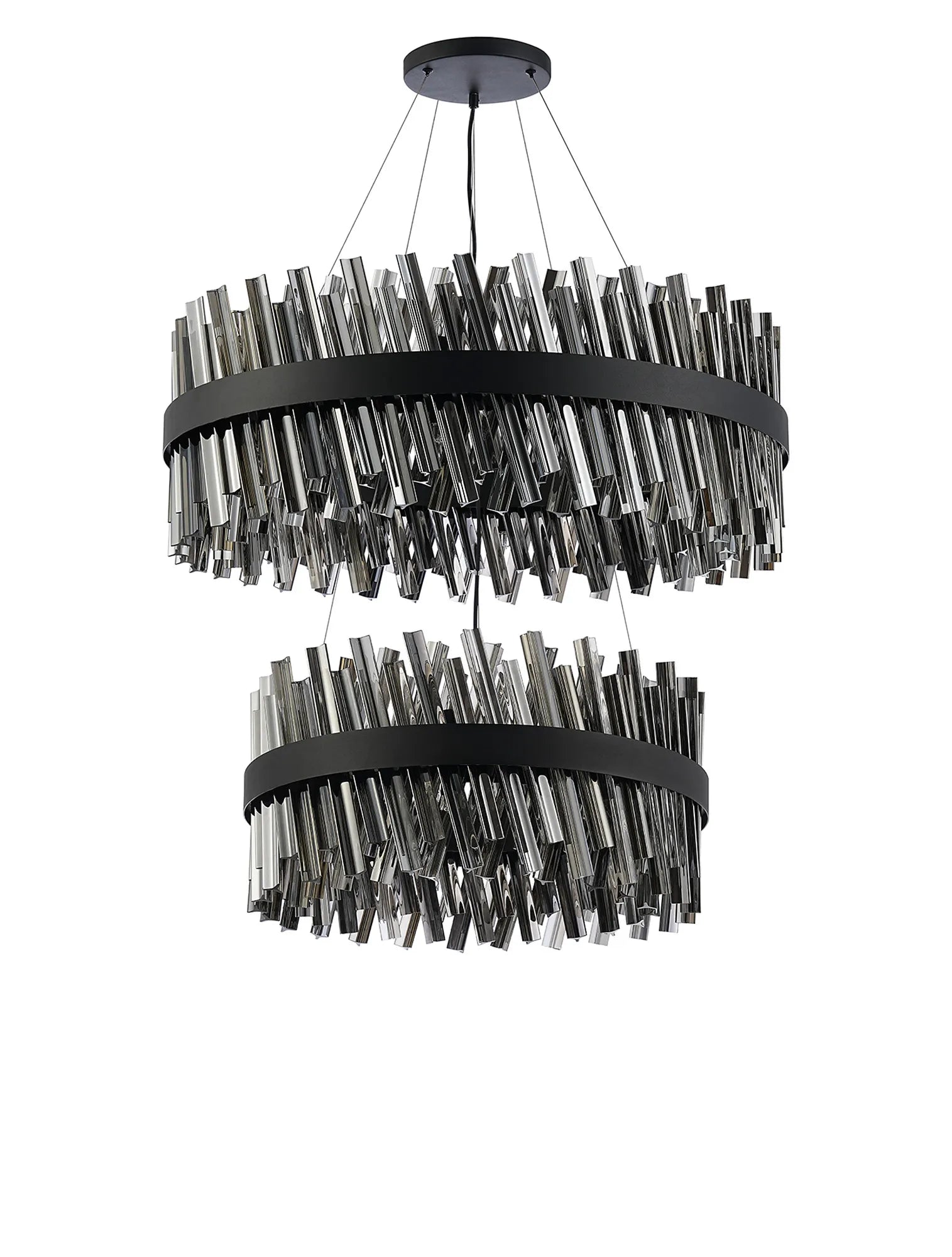 Farnley 2 Tier 80cm Pendant 24 Light - Satin Black & Smoke