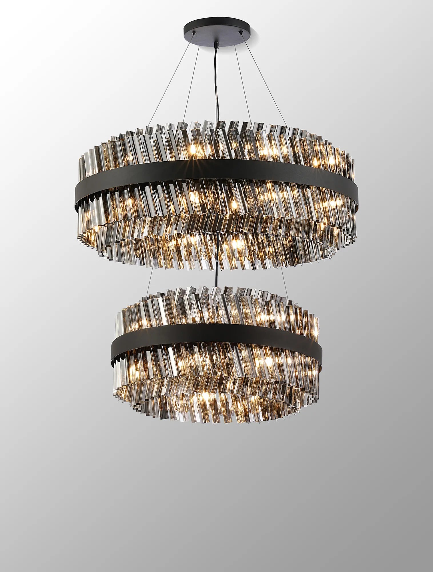 Farnley 2 Tier 80cm Pendant 24 Light - Satin Black & Smoke