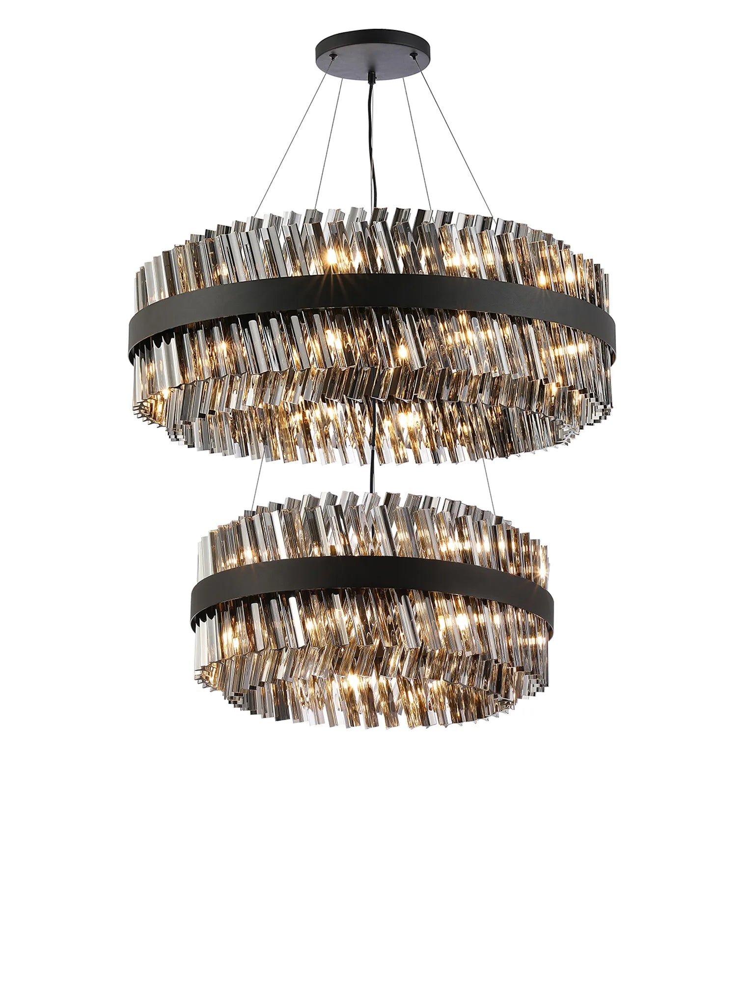 Farnley 2 Tier 80cm Pendant 24 Light - Satin Black & Smoke