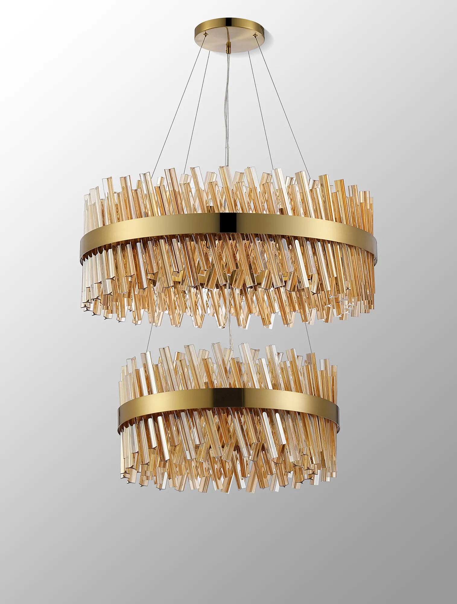 Farnley 2 Tier 80cm Pendant 24 Light - Brass & Amber