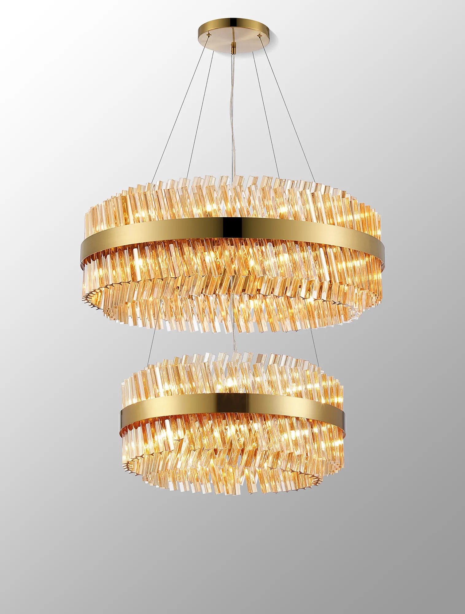 Farnley 2 Tier 80cm Pendant 24 Light - Brass & Amber