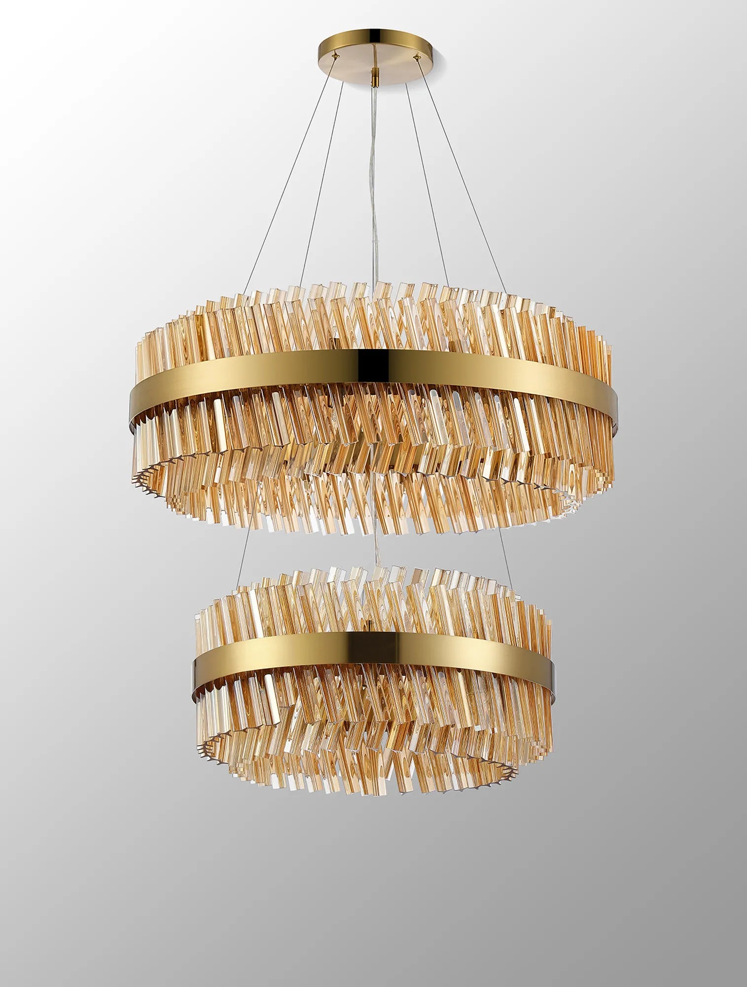 Farnley 2 Tier 80cm Pendant 24 Light - Brass & Amber