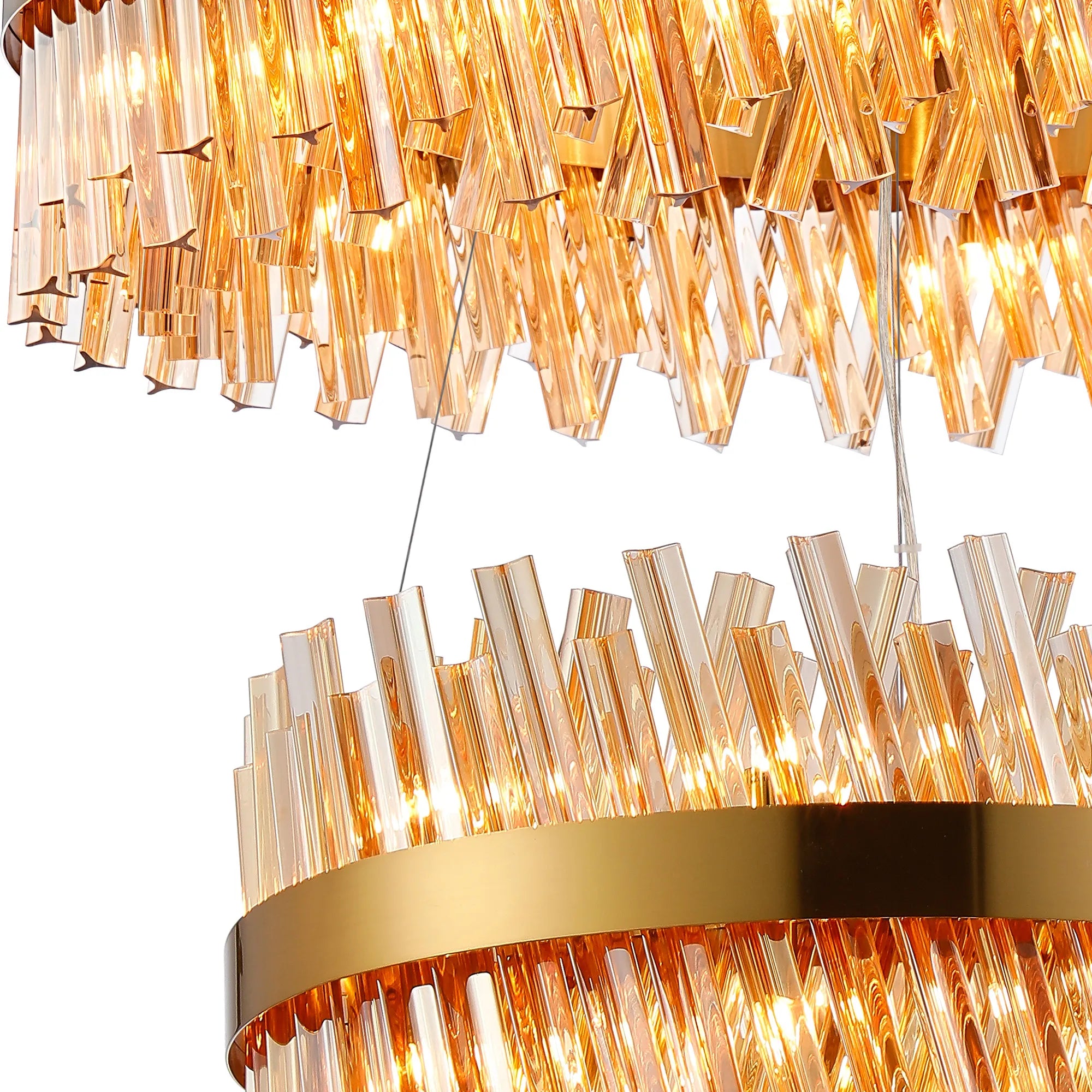 Farnley 2 Tier 80cm Pendant 24 Light - Brass & Amber