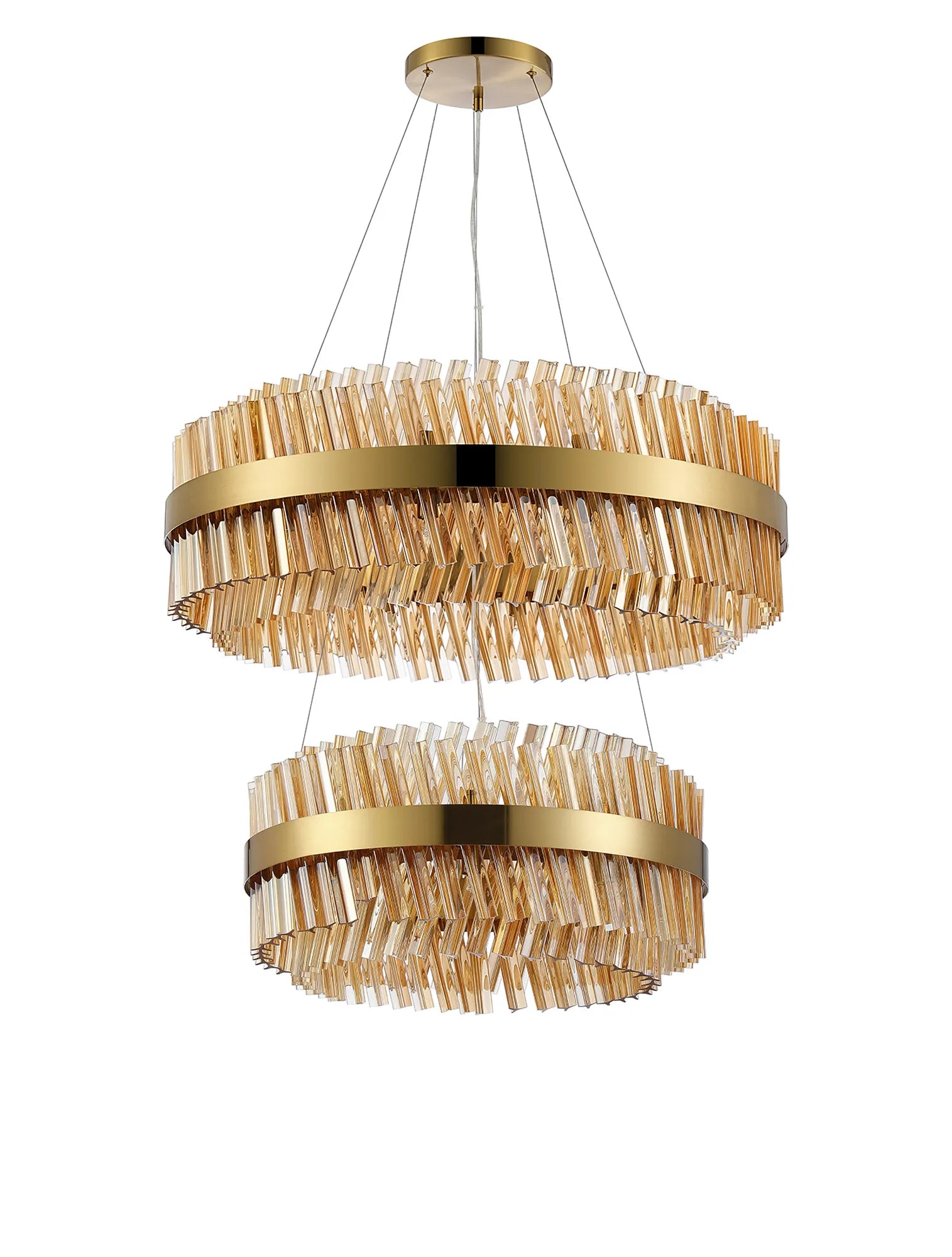 Farnley 2 Tier 80cm Pendant 24 Light - Brass & Amber