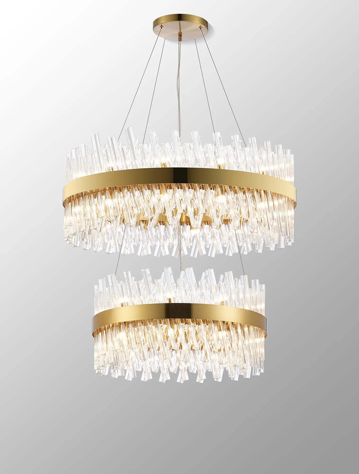 Farnley 2 Tier 80cm Pendant 24 Light - Brass & Clear