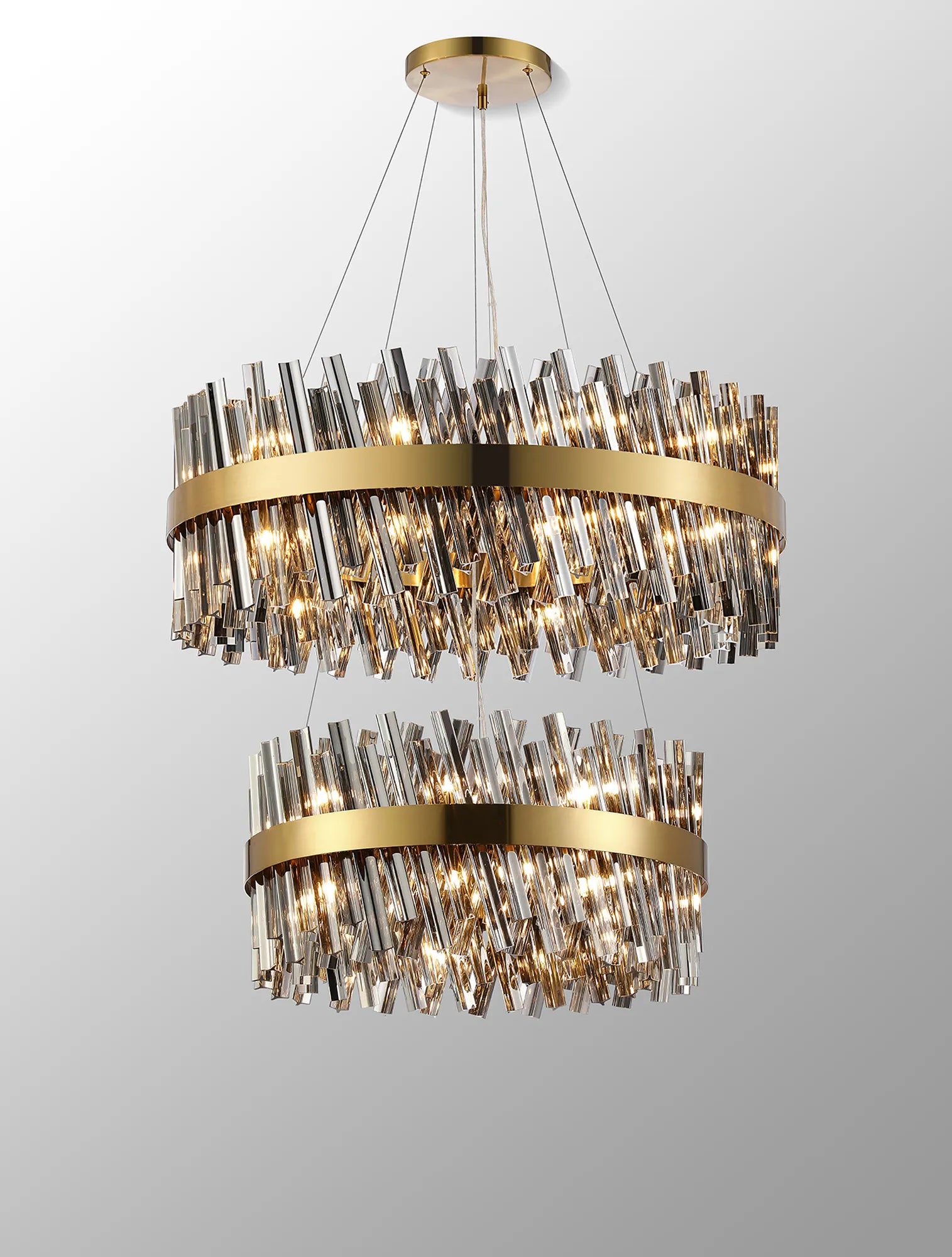 Farnley 2 Tier 80cm Pendant 24 Light - Brass & Smoke