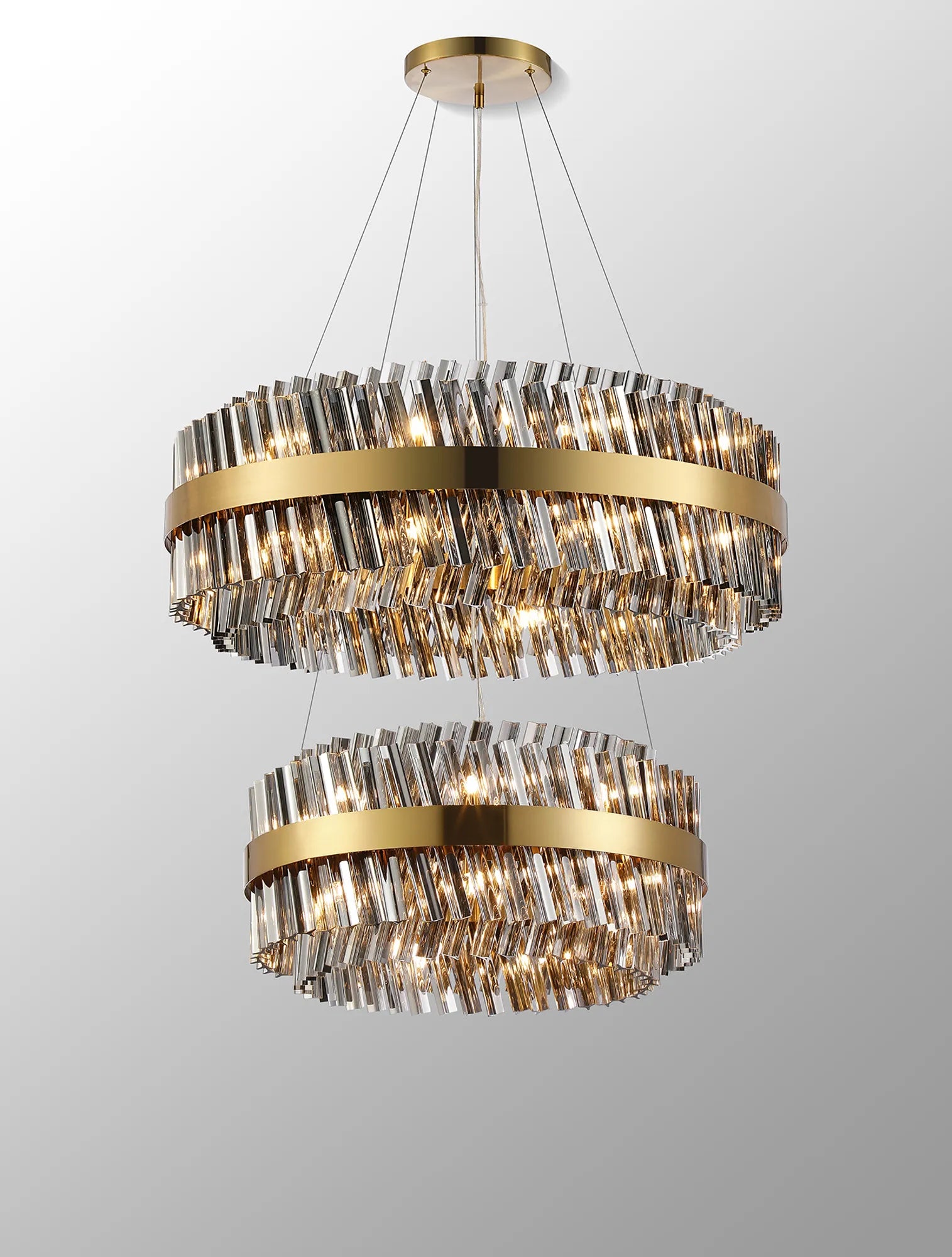 Farnley 2 Tier 80cm Pendant 24 Light - Brass & Smoke